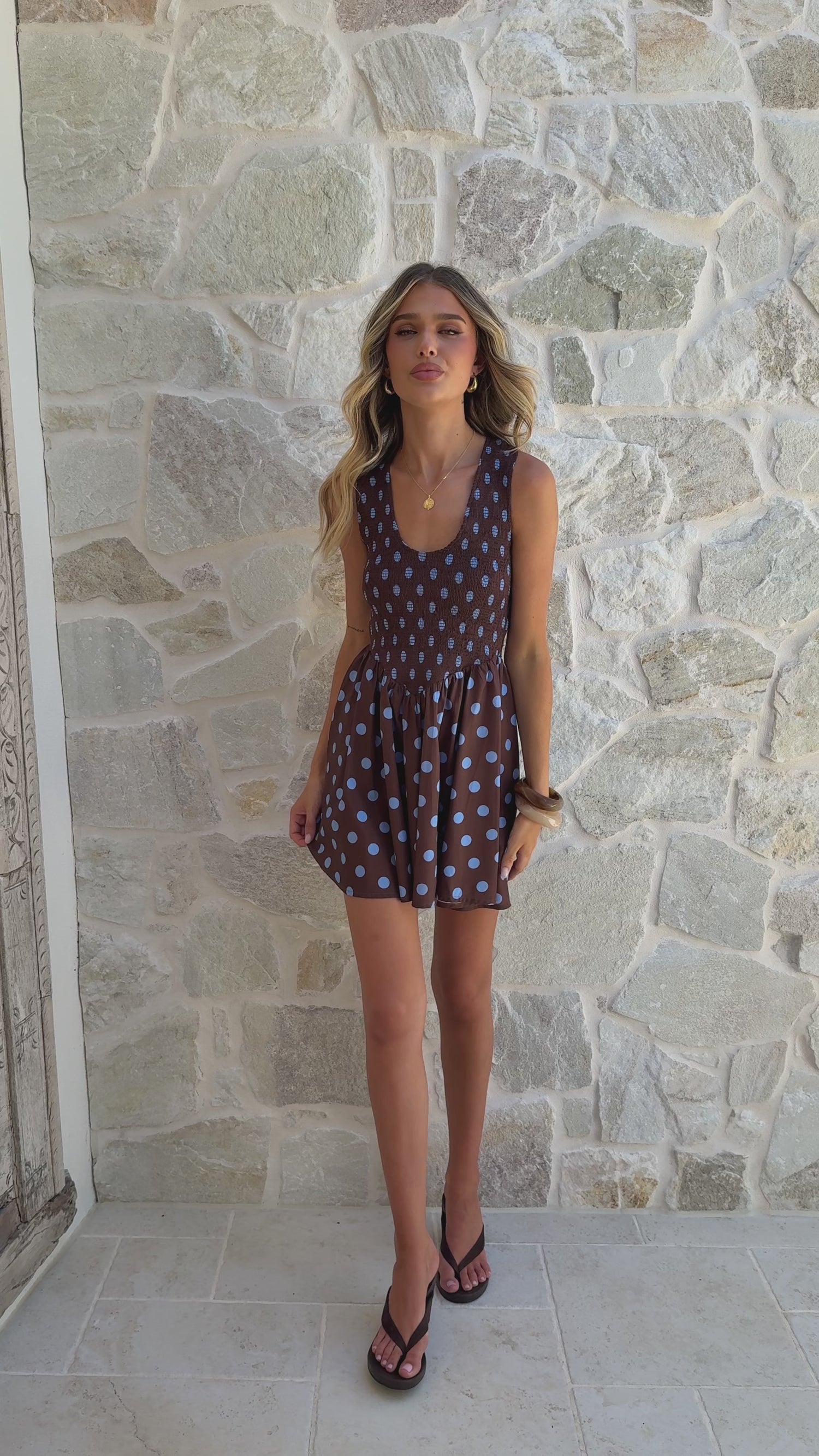 Amira Mini Dress - Choc/Blue Polka - Billy J