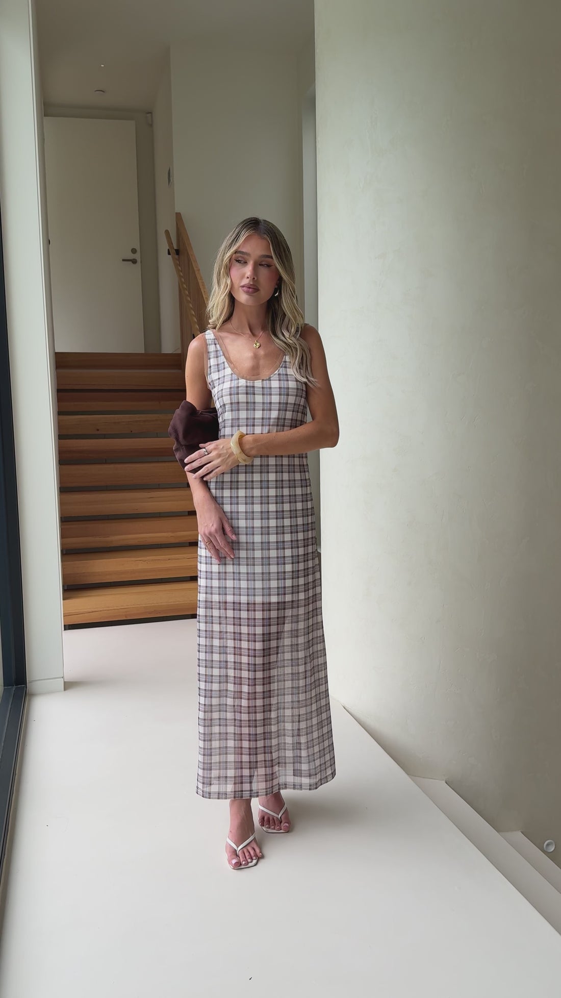 Britt Maxi Dress - Neutral Check - Billy J