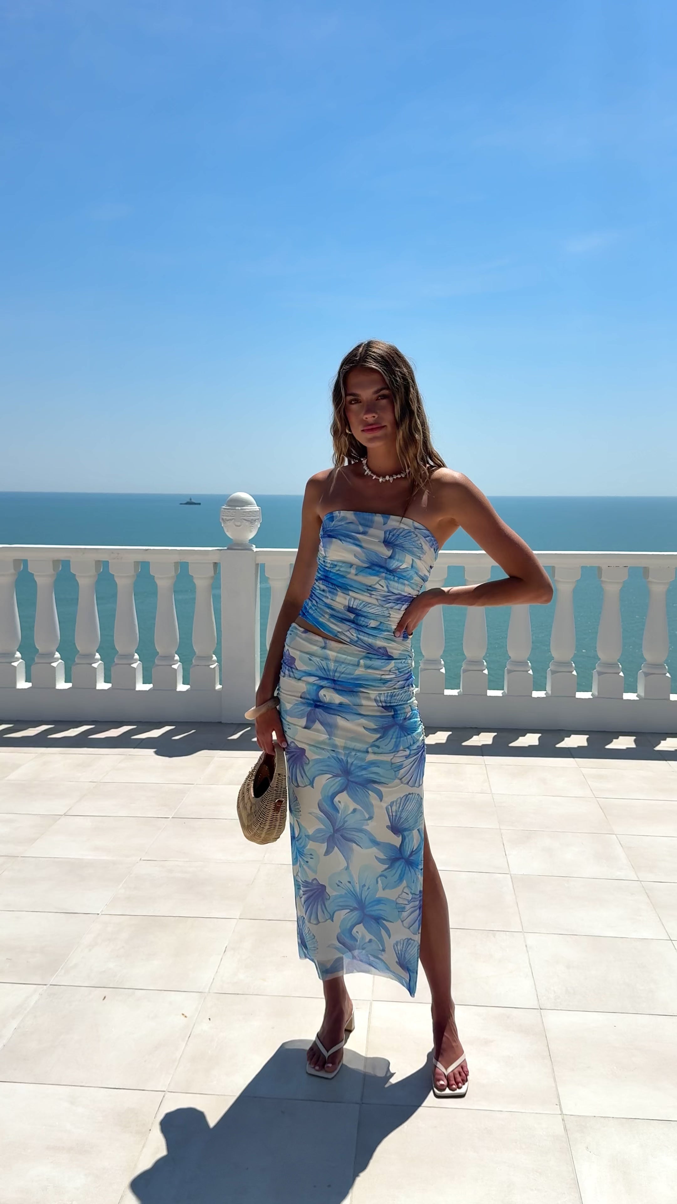 Load video: Aimee Strapless Top - Ocean Bloom - Billy J