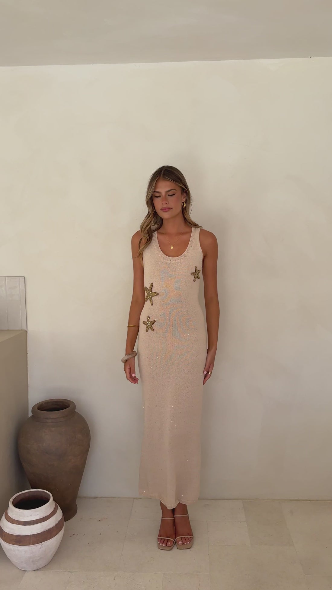 Tamasha Knit Maxi Dress - Beige / Gold Star - Billy J