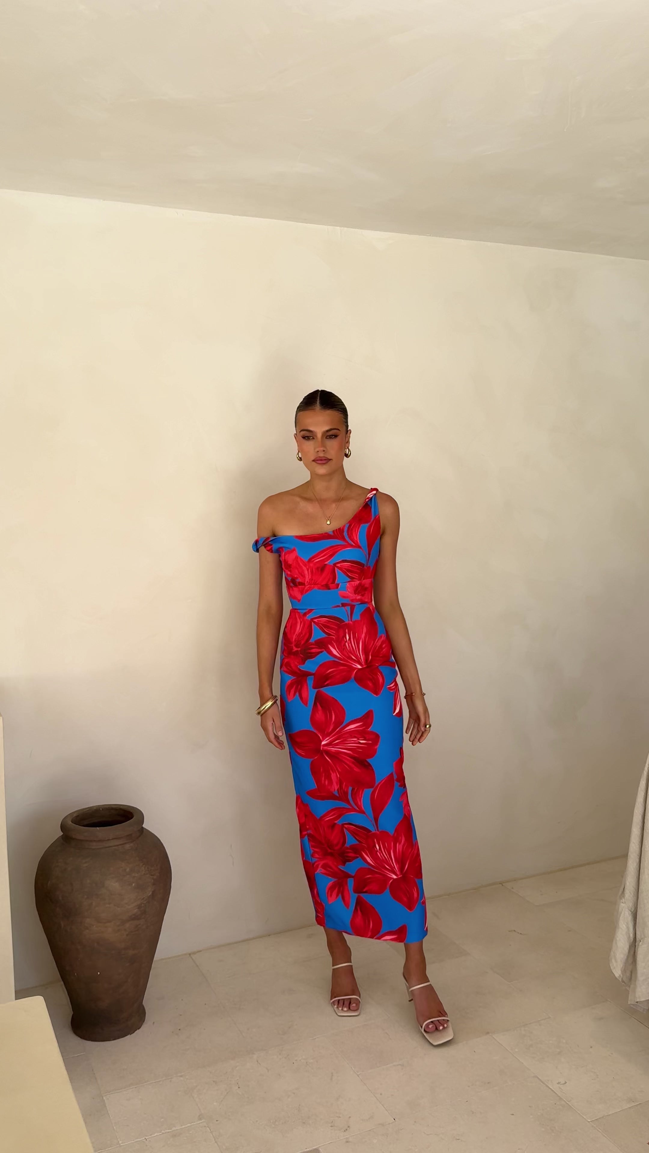 Load video: Lorina Maxi Dress - Red/Blue Floral - Billy J