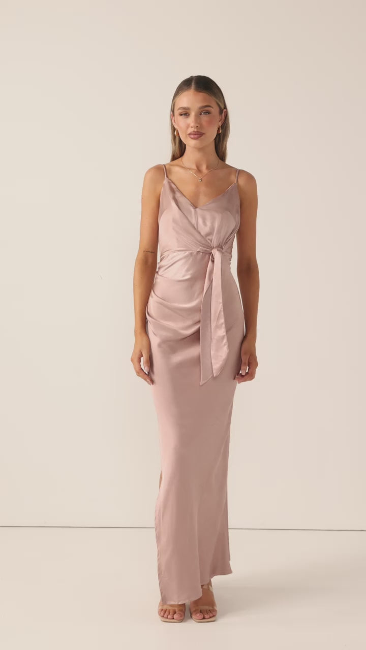 Yasmeen Tie Front Maxi Dress - Dusty Pink - Billy J