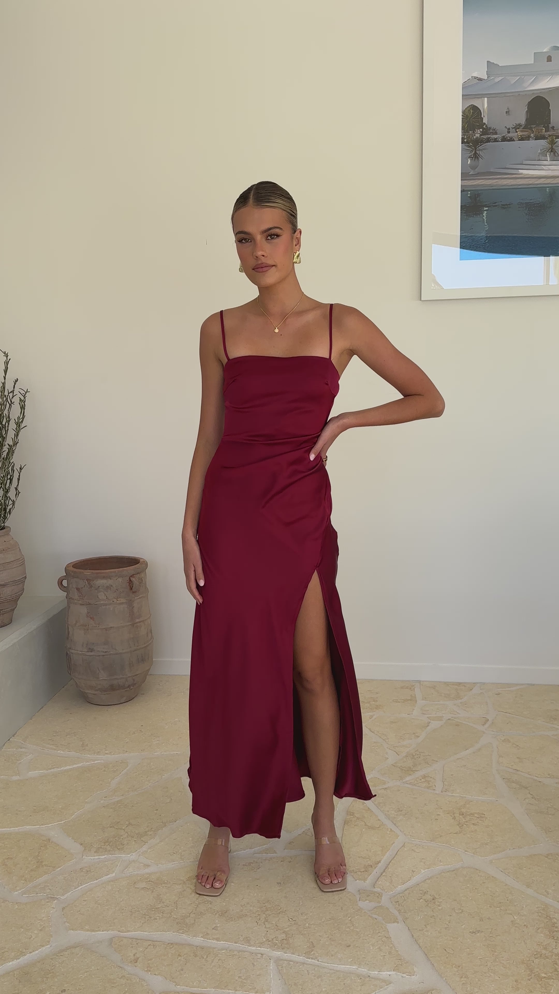 Load video: Ilana Maxi Dress - Wine - Billy J