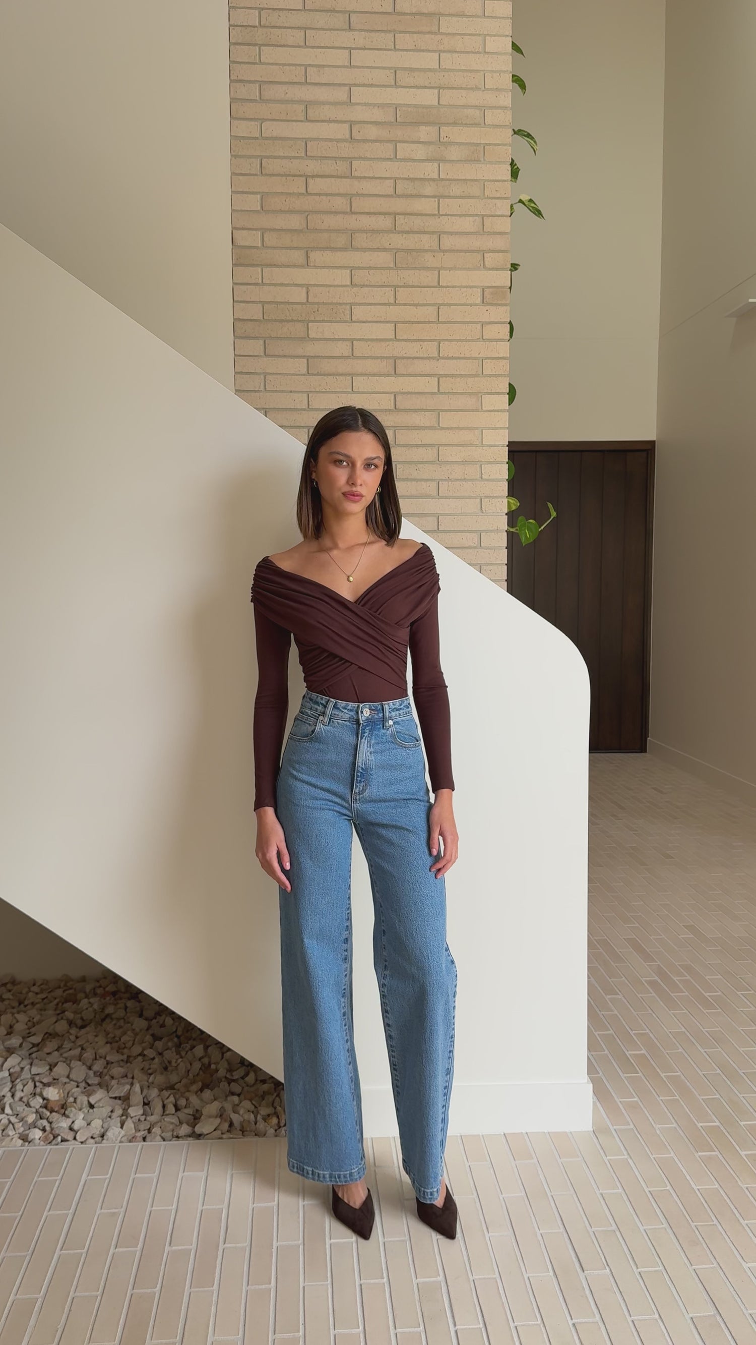 Elkie Off Shoulder Bodysuit - Chocolate - Billy J