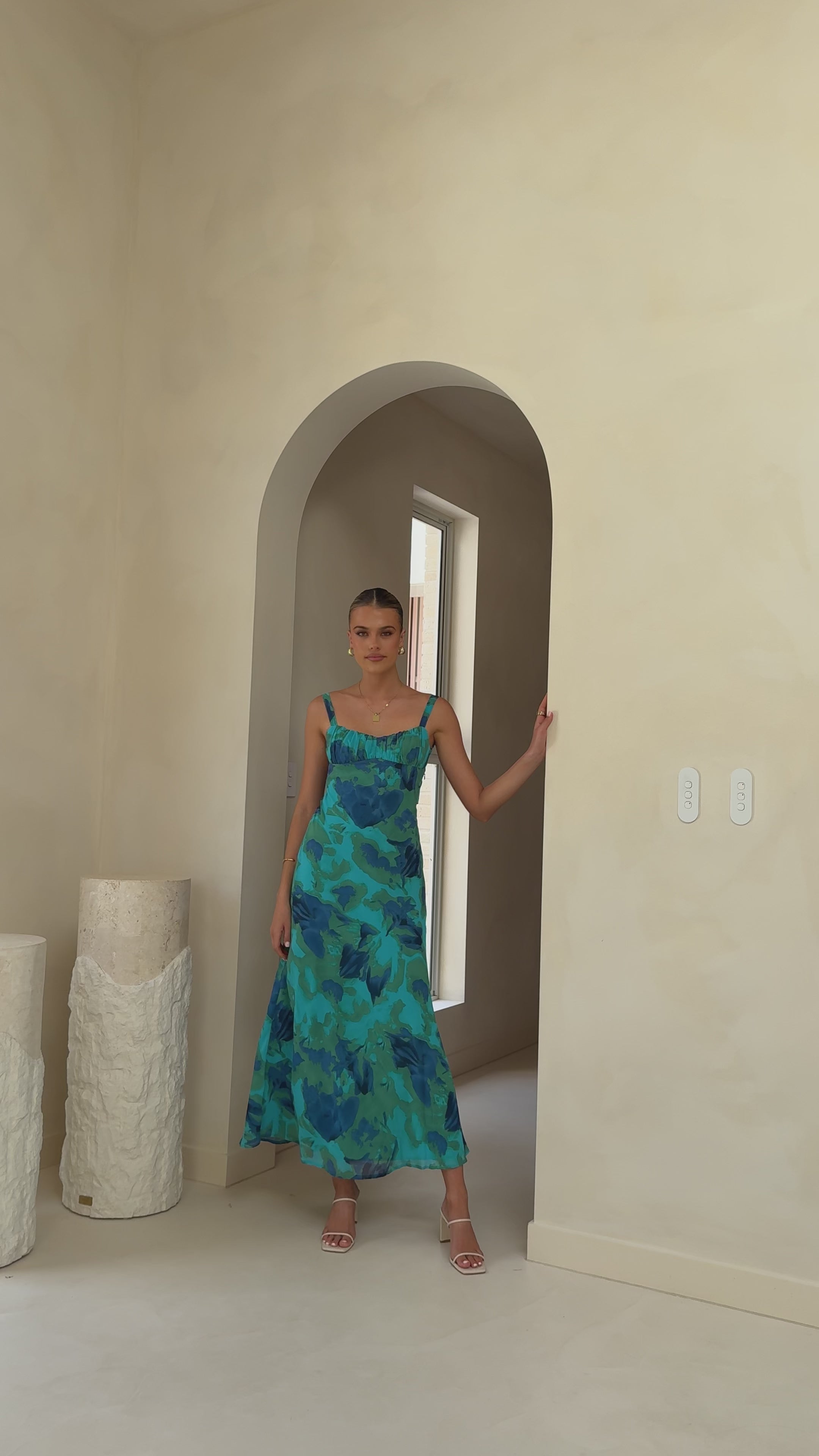 Load video: Margo Midi Dress - Blue/Green Floral - Billy J