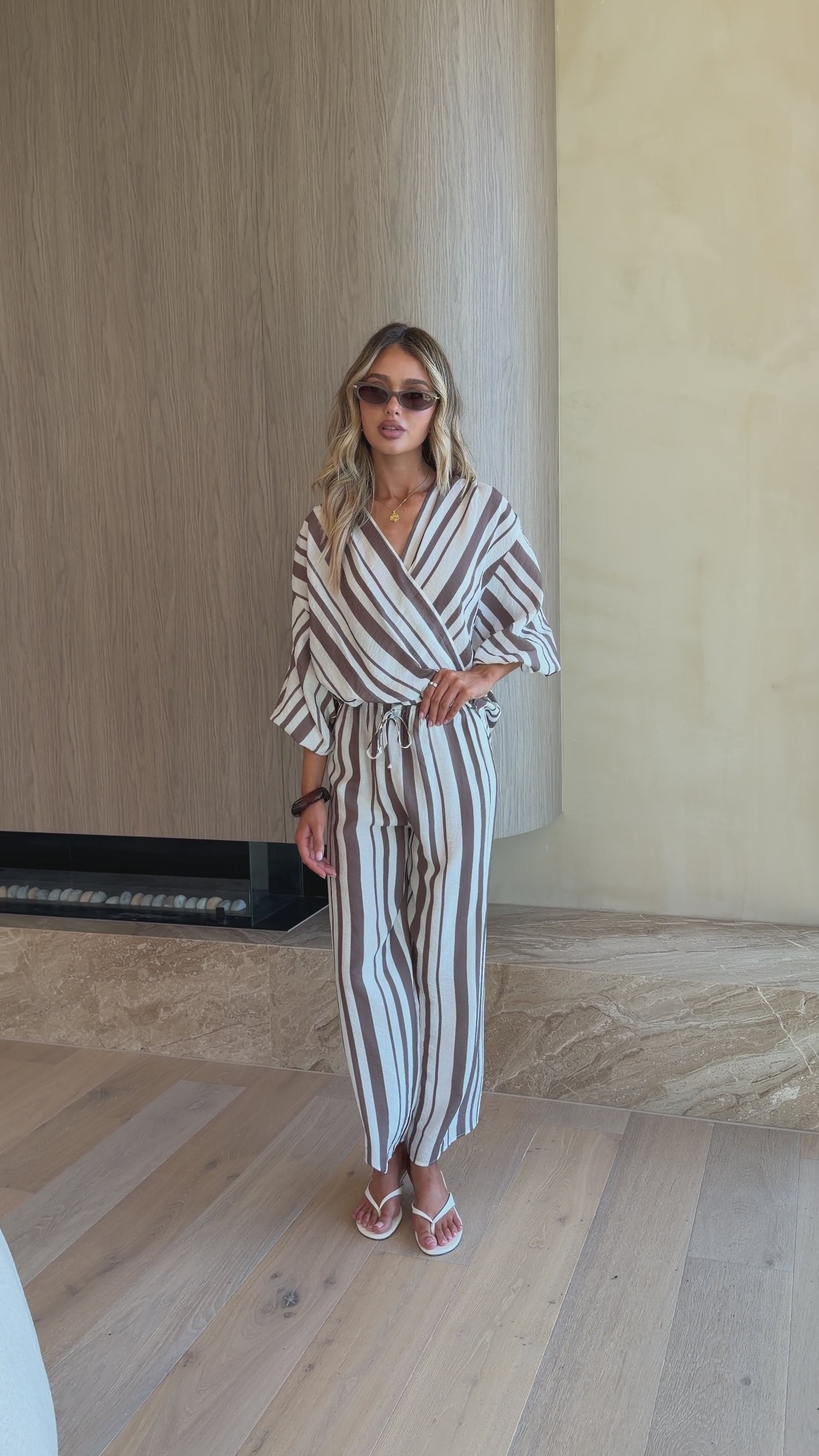 Millie Pants - Taupe/White Stripe - Billy J