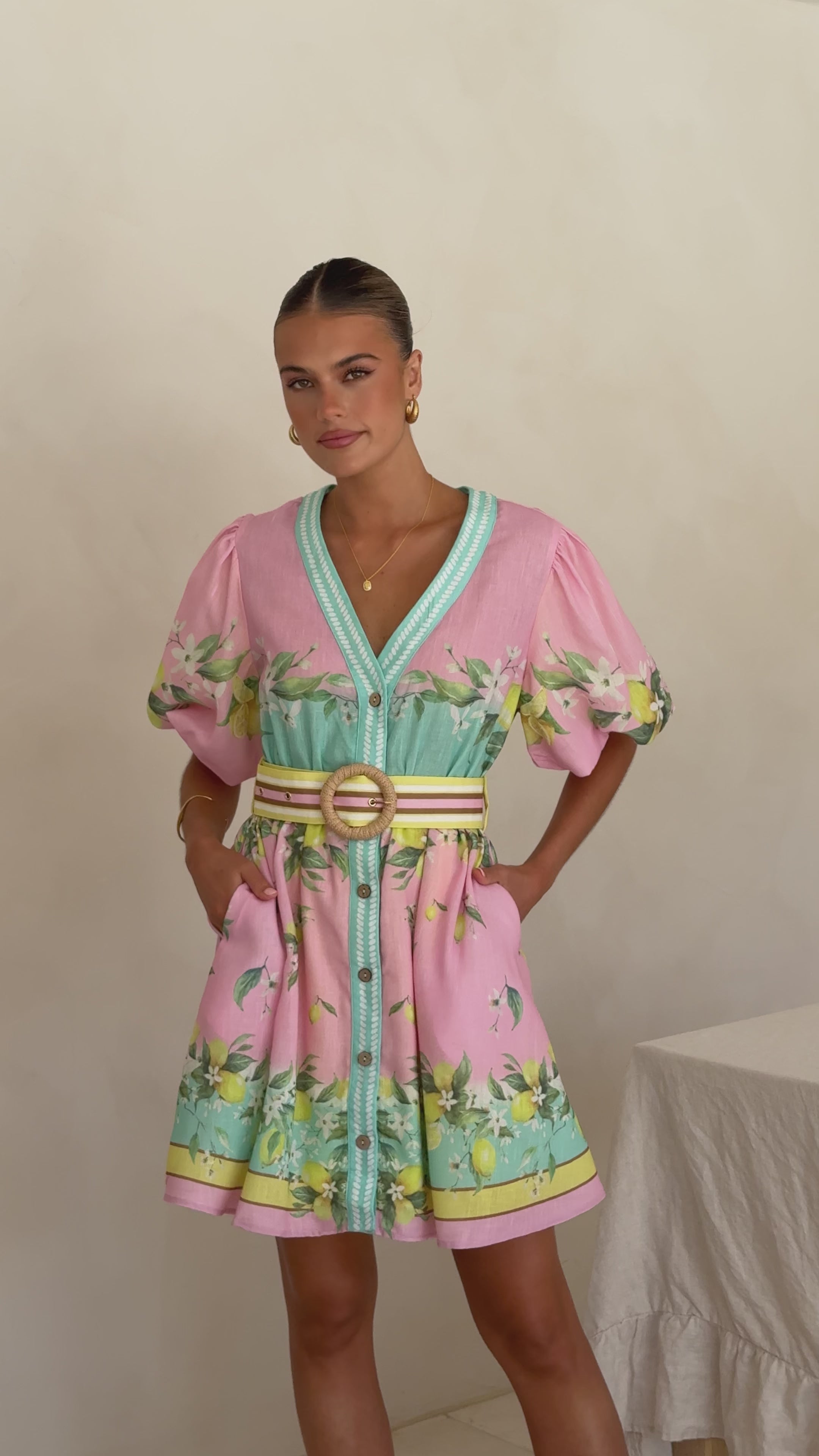 Load video: Verna Mini Dress - Rosé Lemonade - Billy J