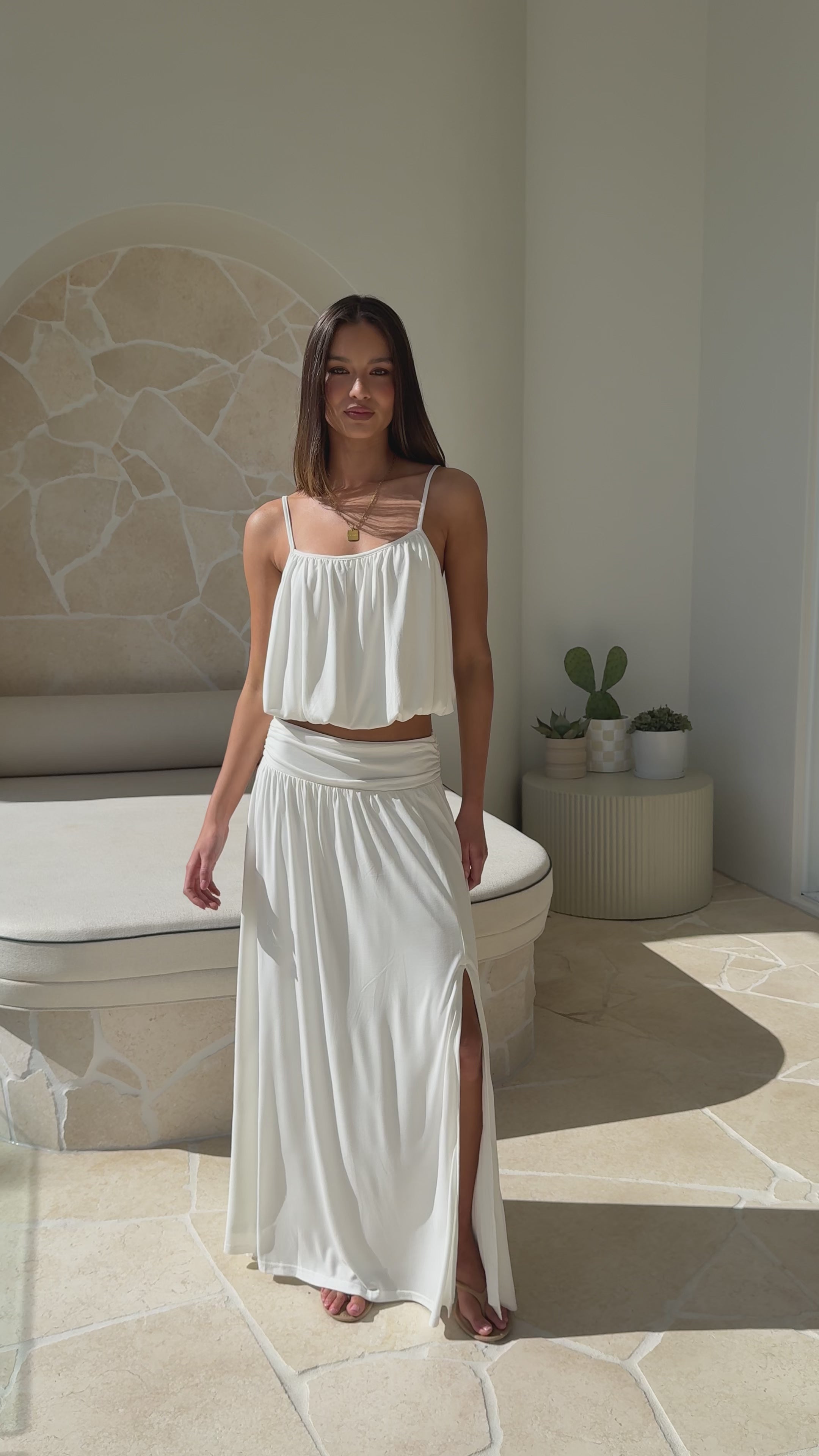 Load video: Stacie Maxi Skirt - White - Billy J