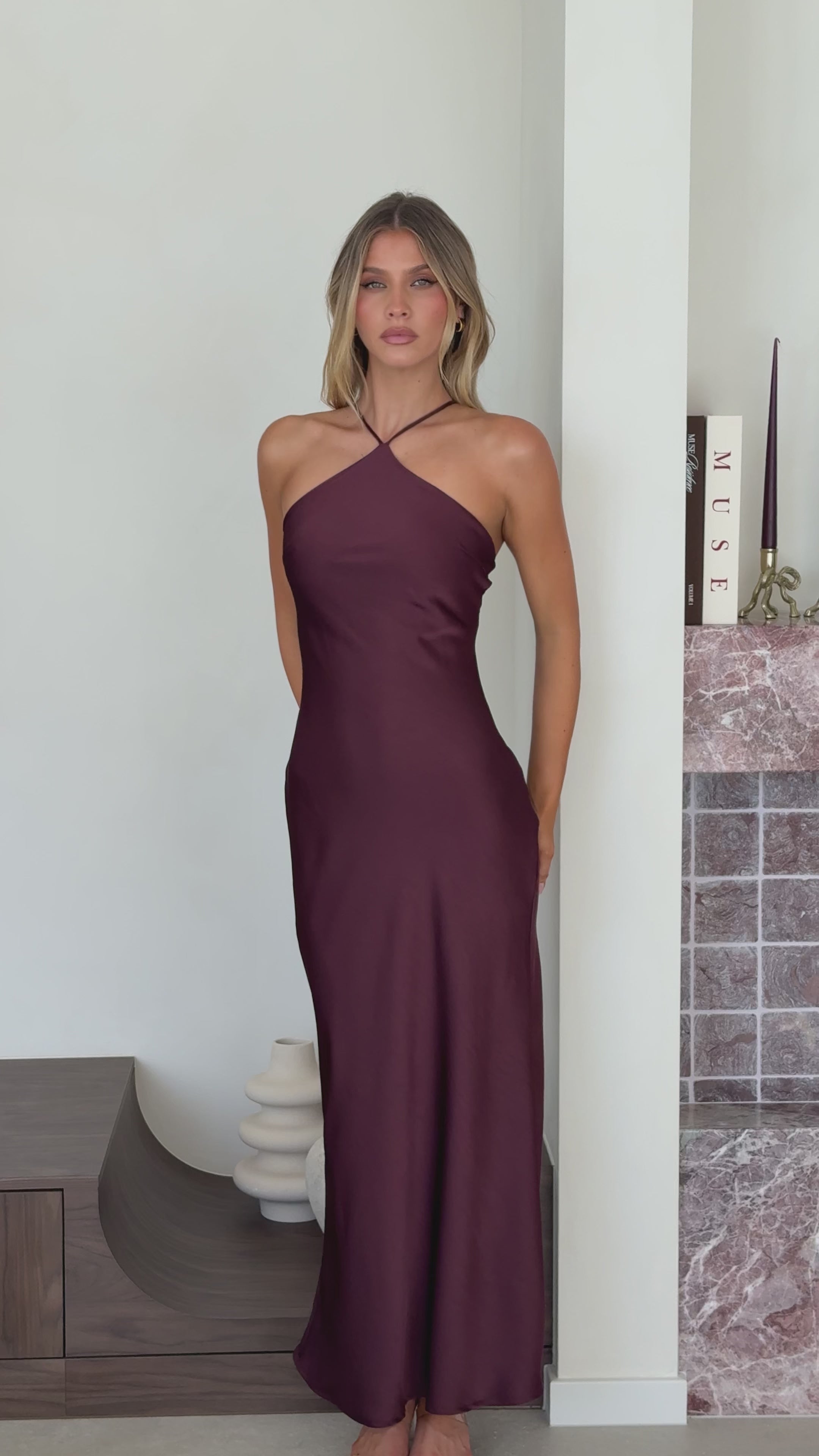 Load video: Chiara Maxi Dress - Chocolate - Billy J