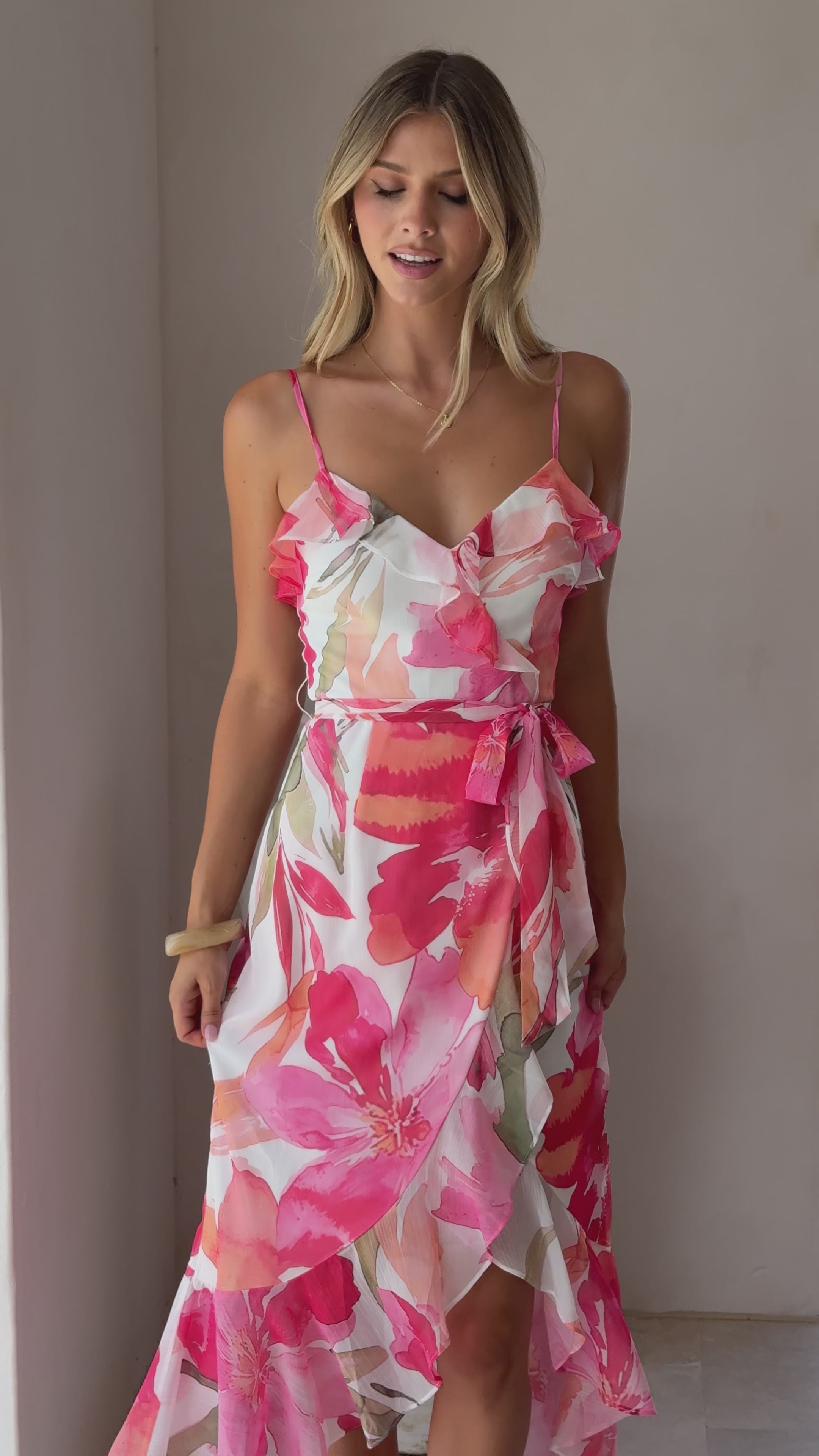 Load video: Skyla Maxi Dress - Pink Floral - Billy J