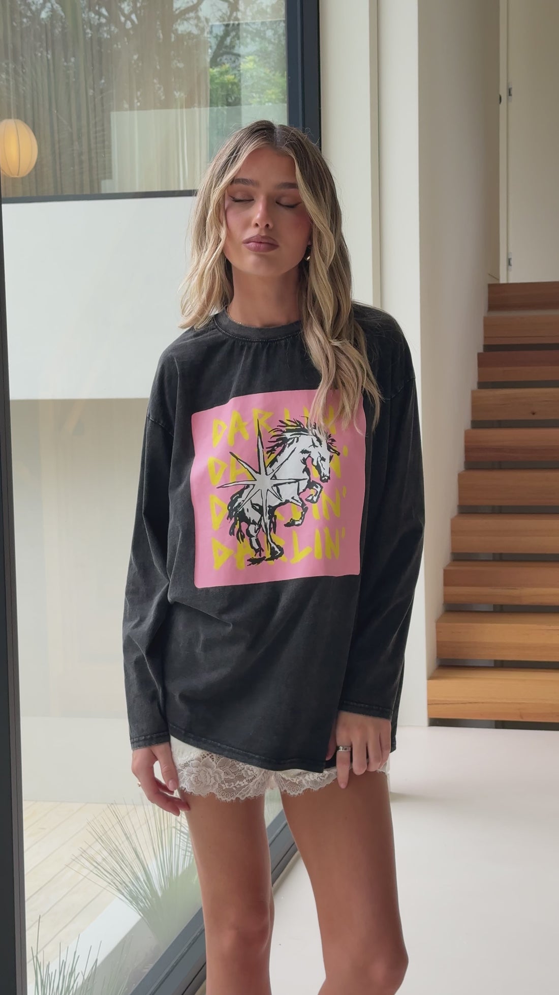 Darlin Long Sleeve Tee - Washed Black - Billy J
