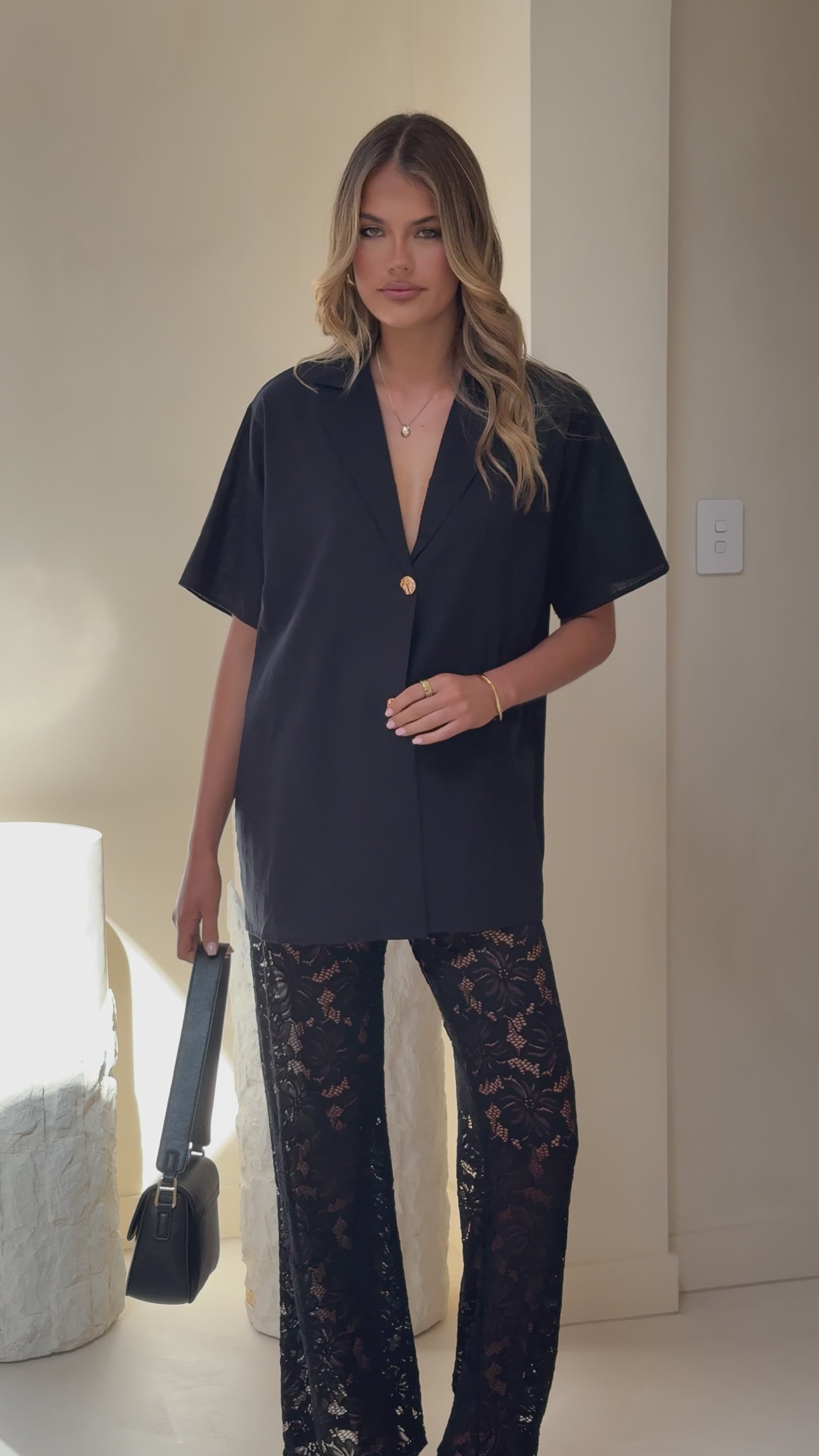 Load video: Azura Shirt And Pants Set - Black - Billy J
