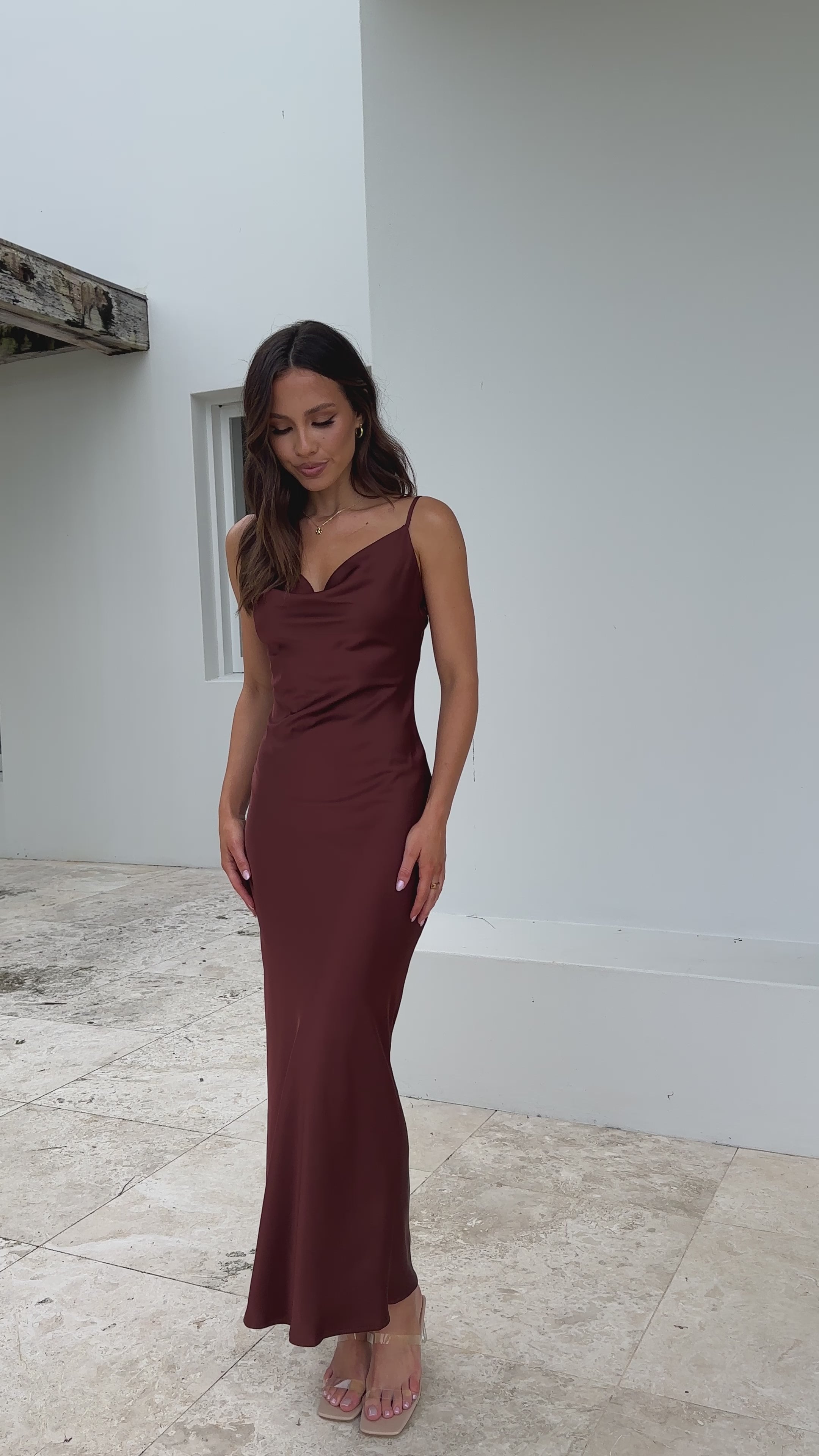 Load video: Willow Maxi Dress - Brown - Billy J