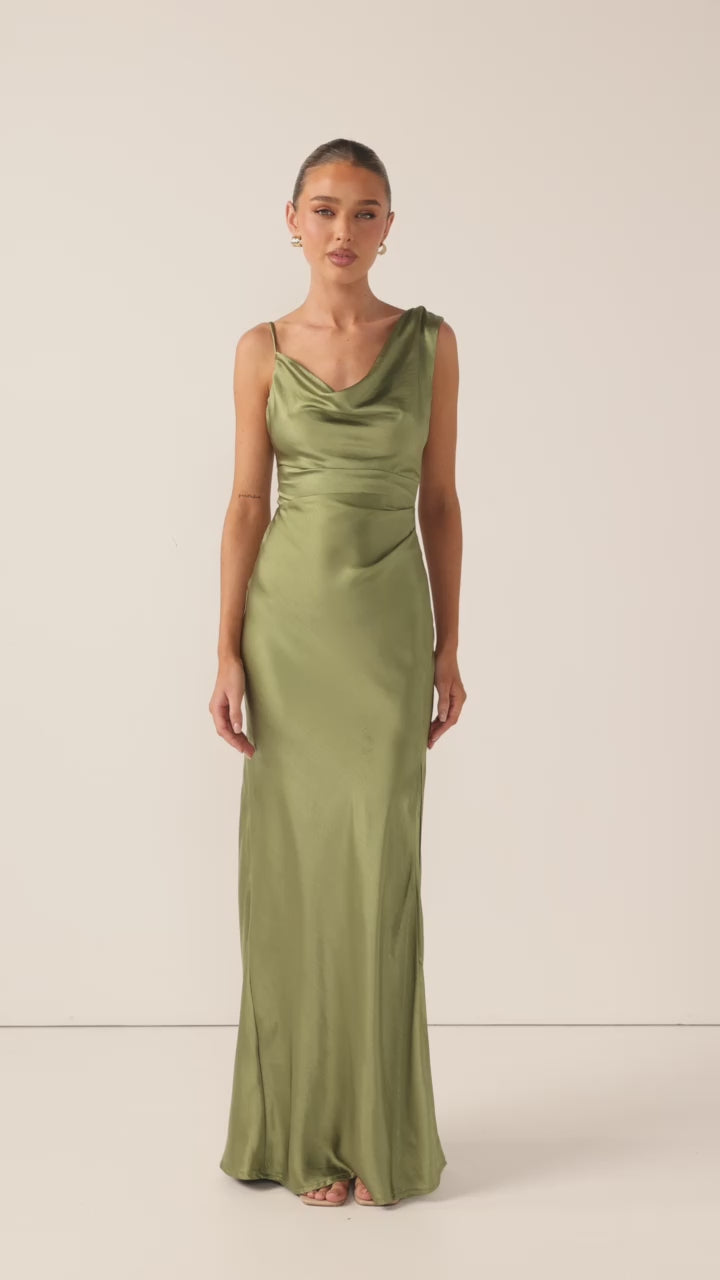 Load video: Iris Asymmetrical Maxi Dress - Olive