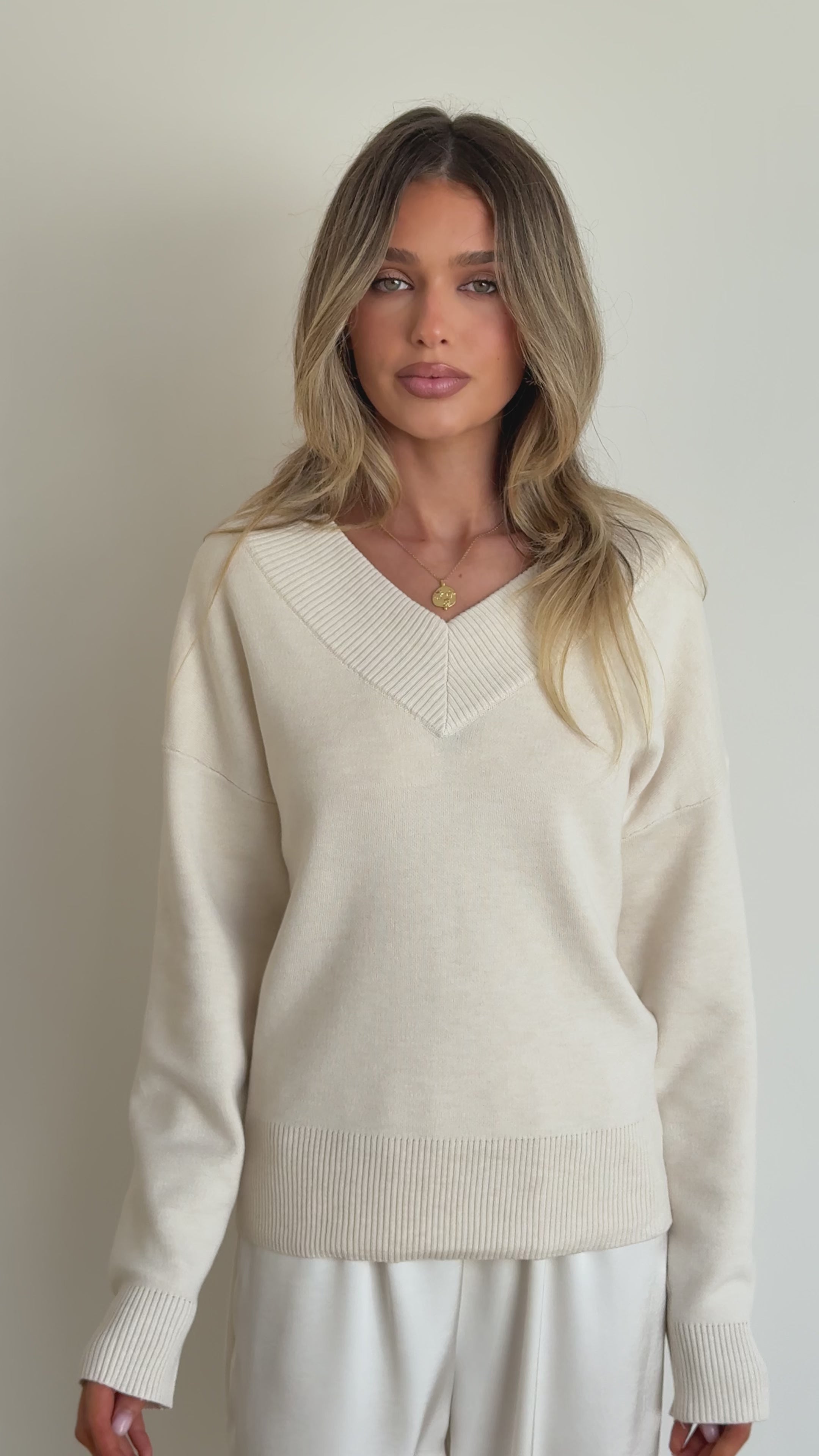 Load video: Sophie Knit Sweater - Cream - Billy J