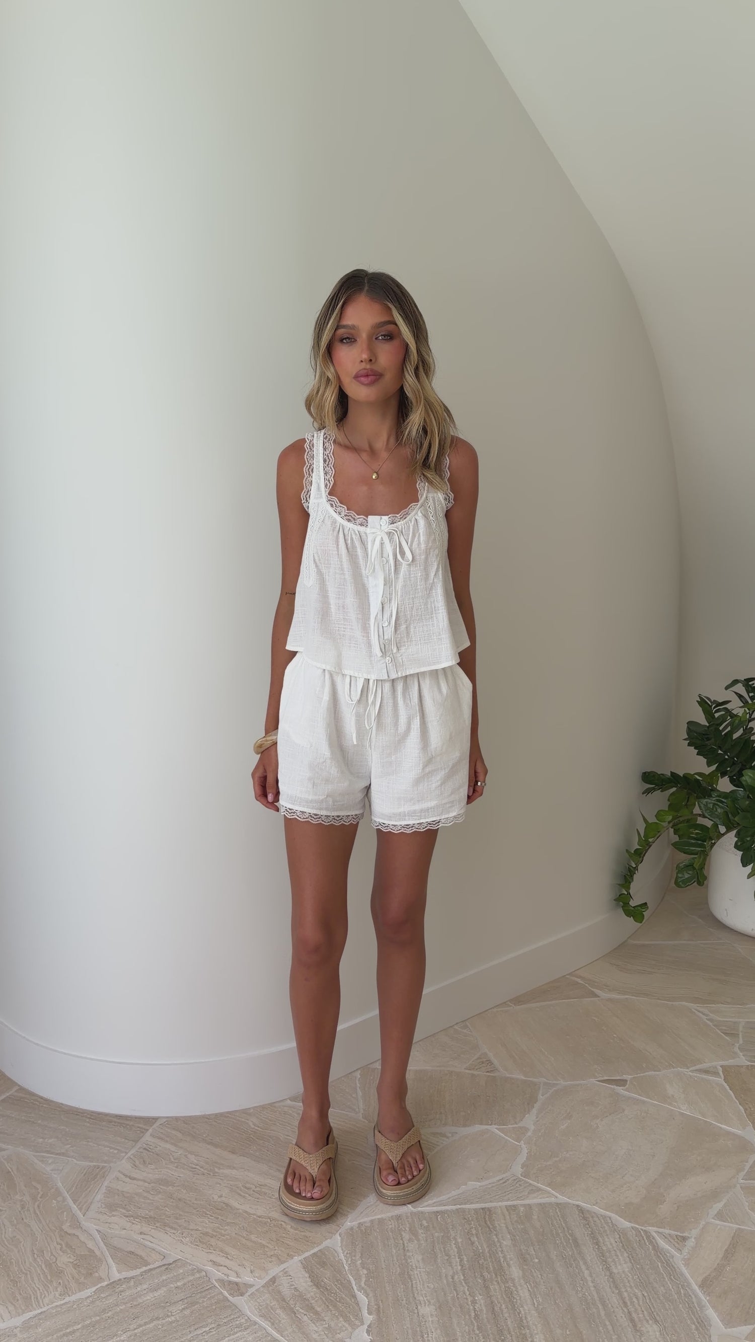 Odele Top and Shorts Set - White/Lace - Billy J