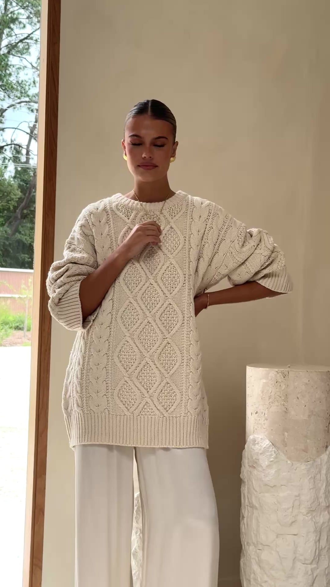 Load video: Luna Knit Sweater - Cream - Billy J