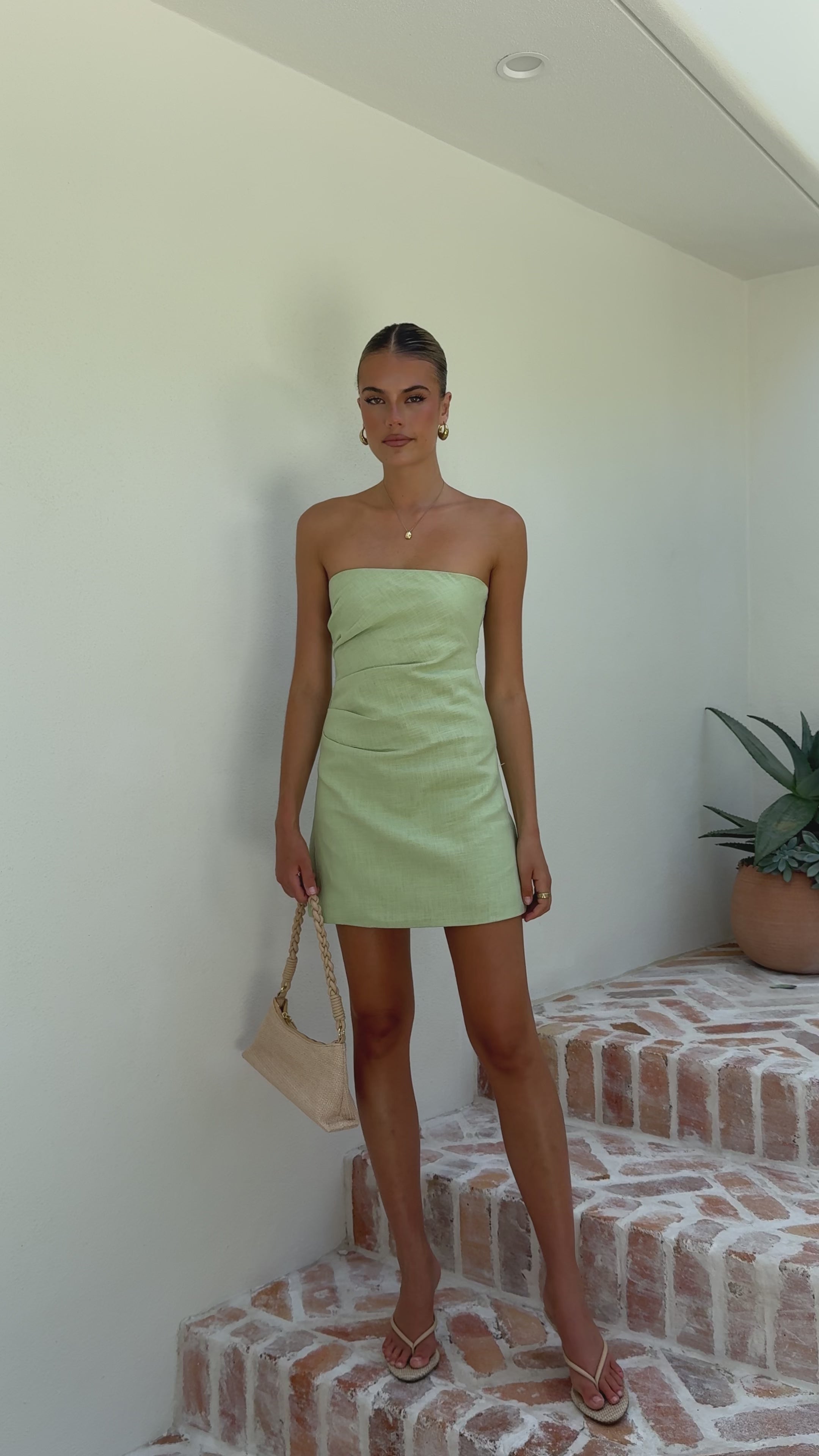 Load video: Dana Strapless Mini Dress - Mint - Billy J