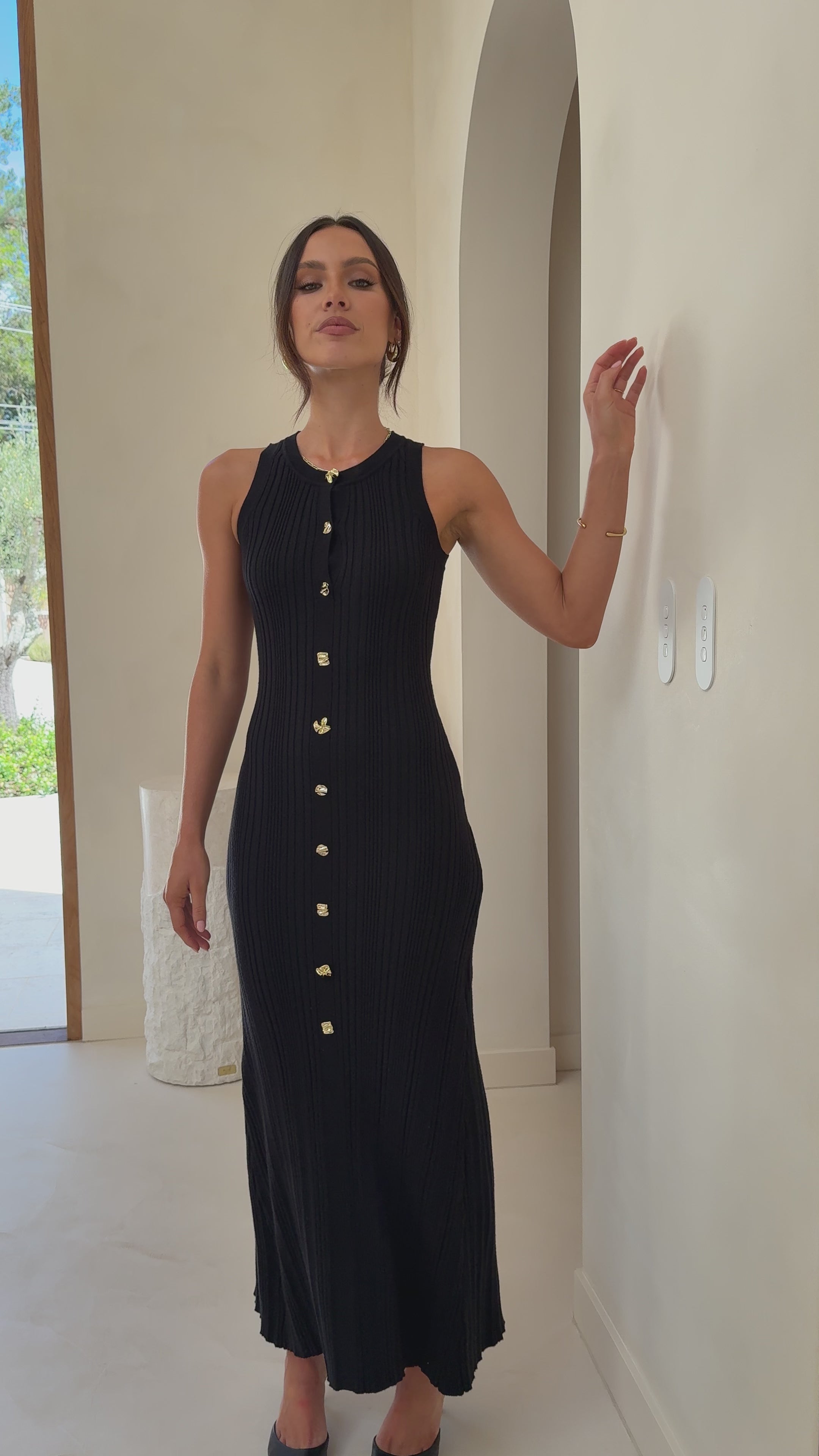 Load video: Aylah Knit Midi Dress - Black - Billy J