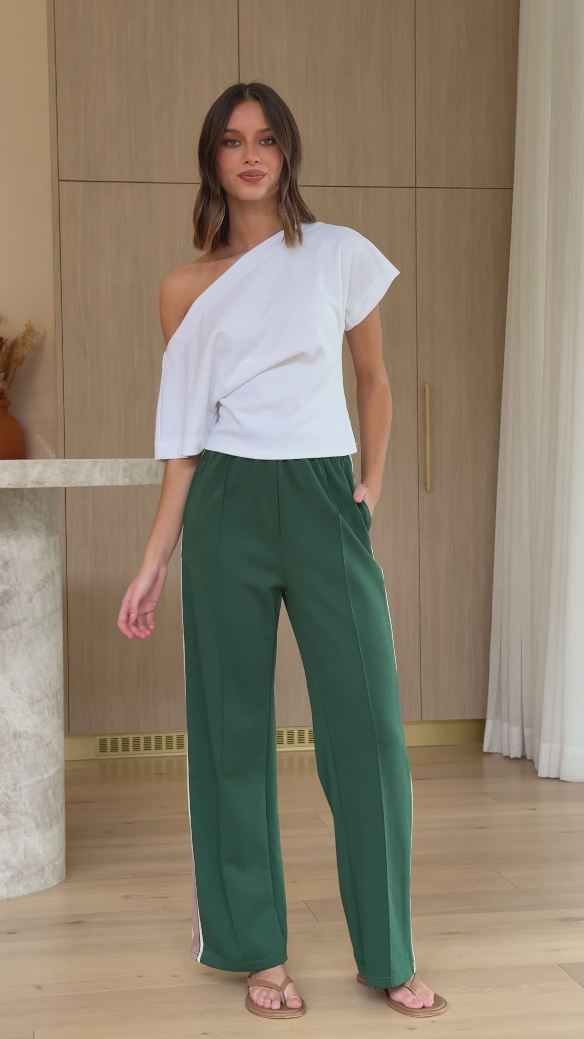 Isaiah Racer Stripe Pleated Trackpants - Green/Beige - Billy J