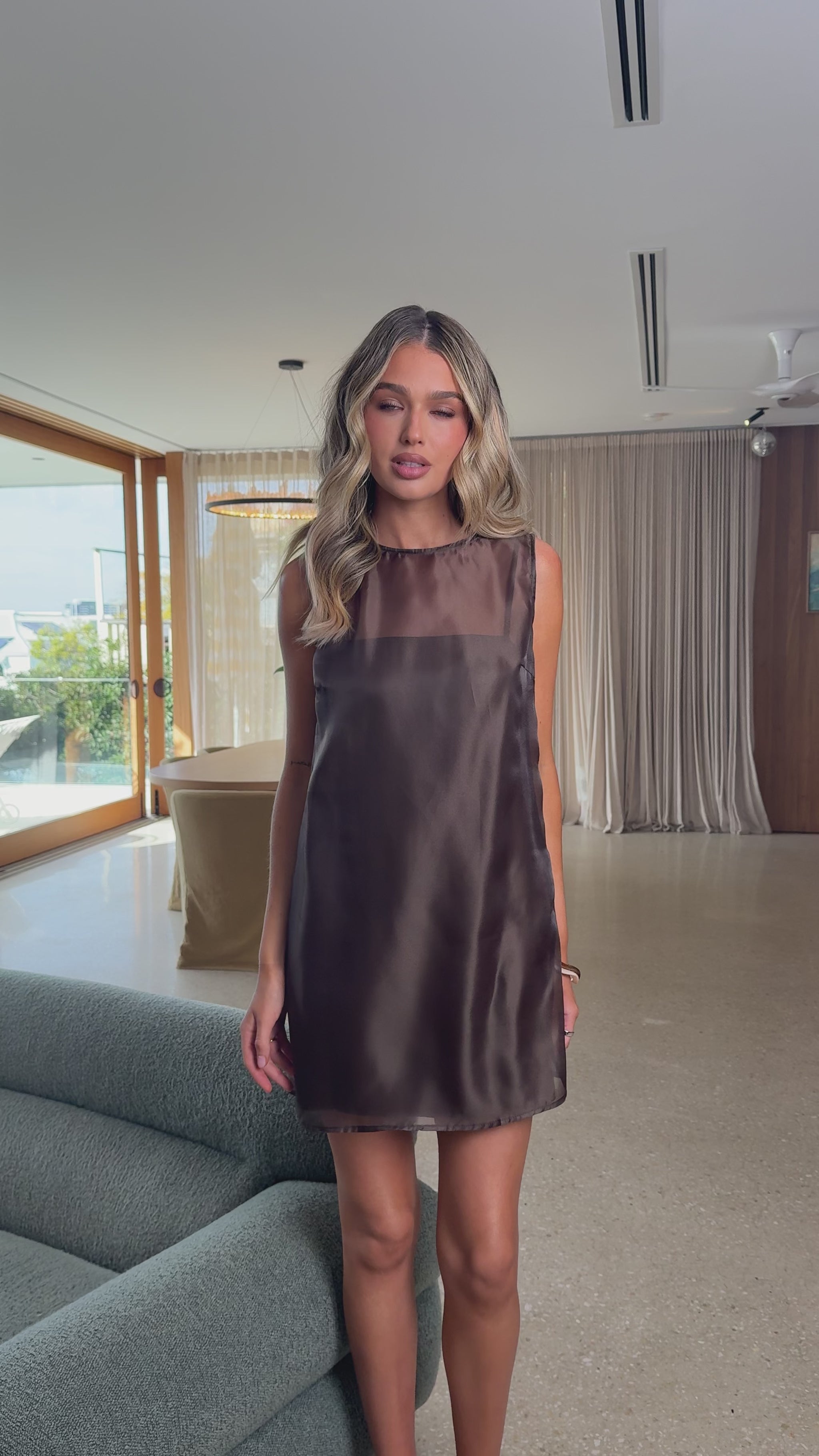 Nissa Sheer Mini Dress - Chocolate - Billy J