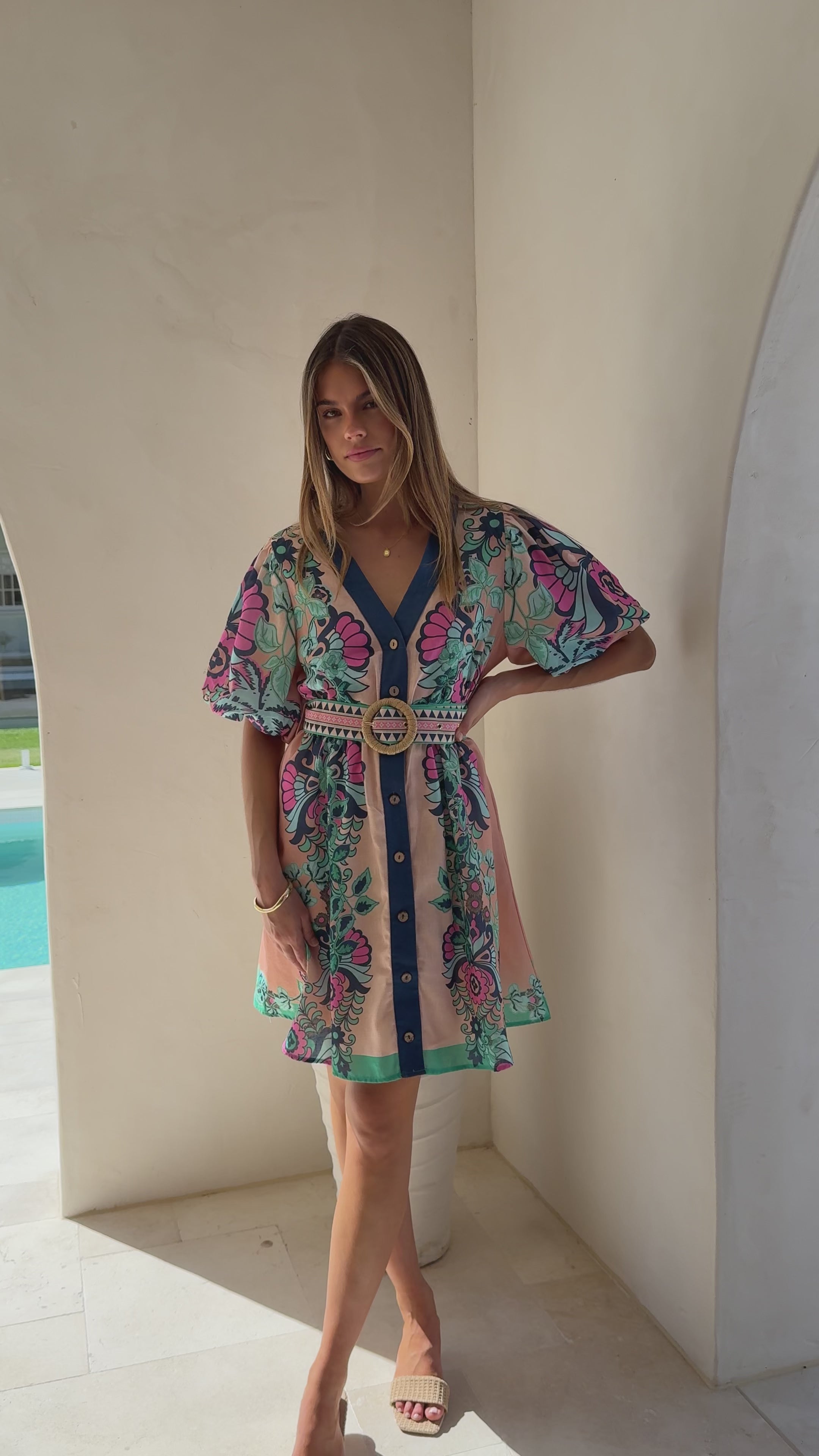 Load video: Dali Mini Dress - Island Bloom Pink - Billy J