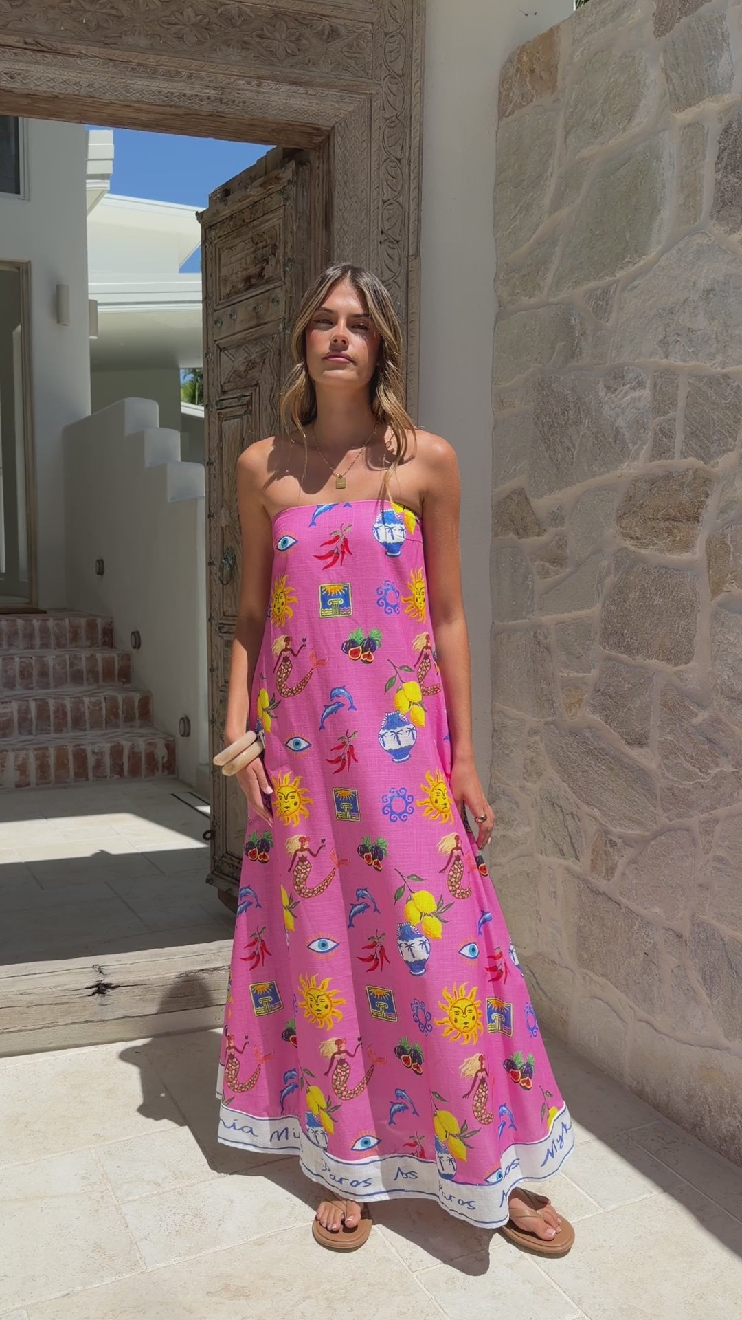 Load video: Connie Maxi Dress - Greek Island Print - Billy J