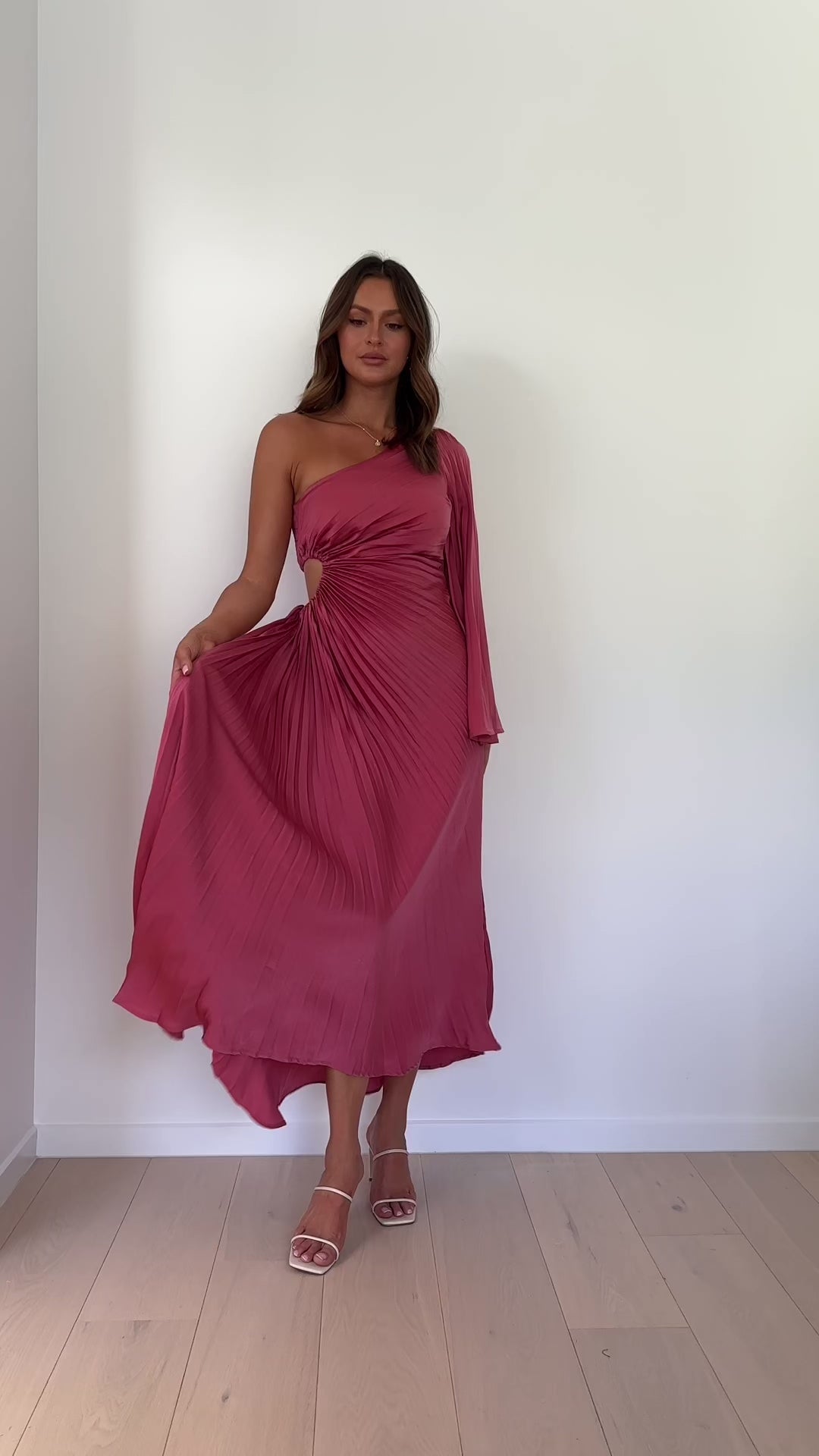 Load video: Gwen One Shoulder Maxi Dress - Pink - Billy J