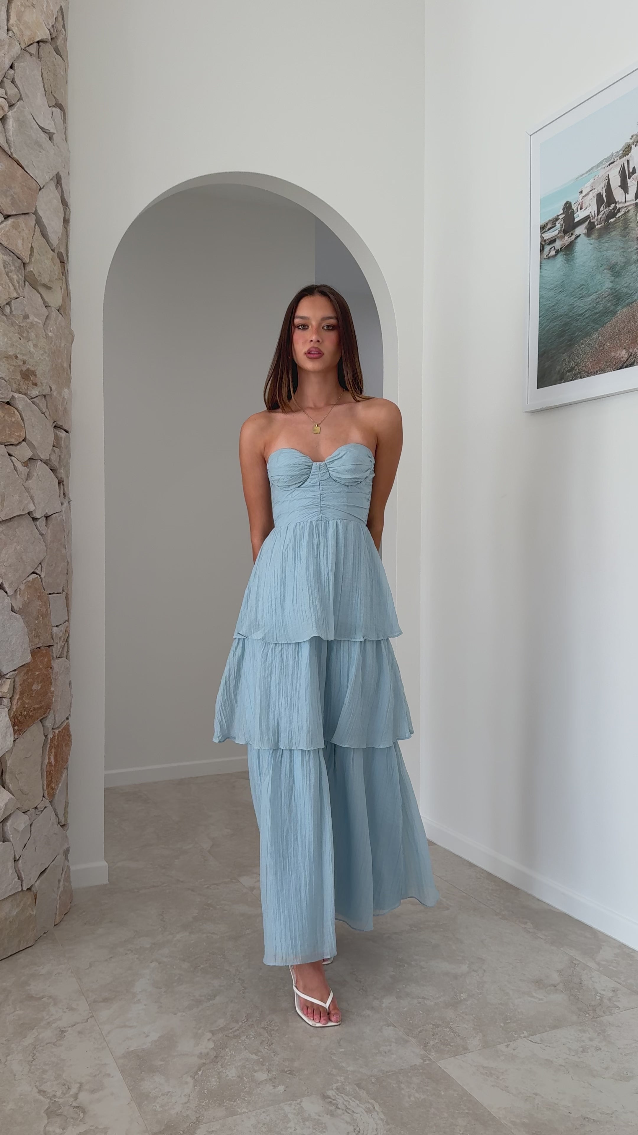 Load video: Florence Strapless Maxi Dress - Blue - Billy J