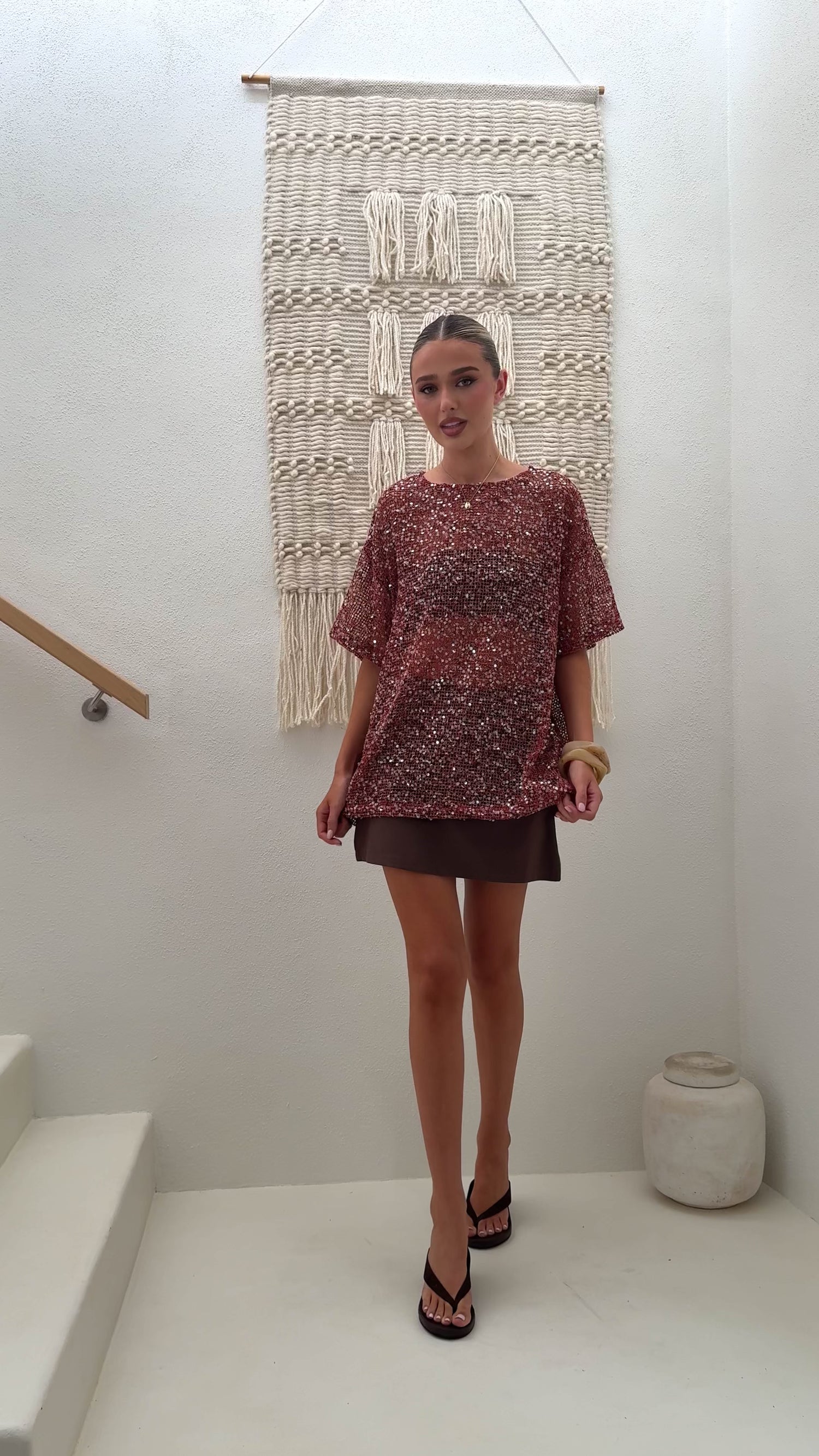 Zinnia Oversized Sequins Tee - Rust - Billy J