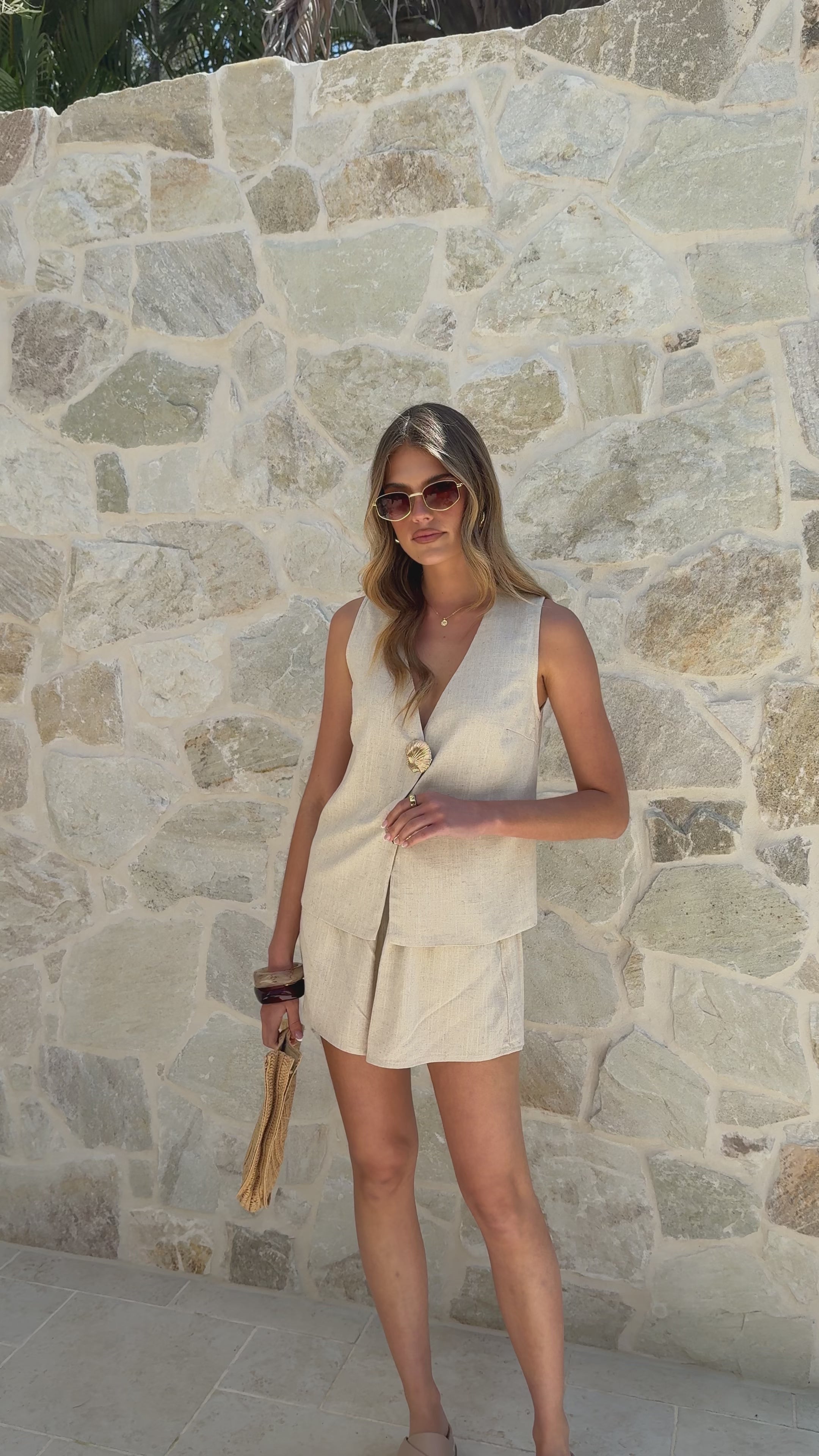 Load video: Elle Vest and Shorts Set - Oatmeal - Billy J