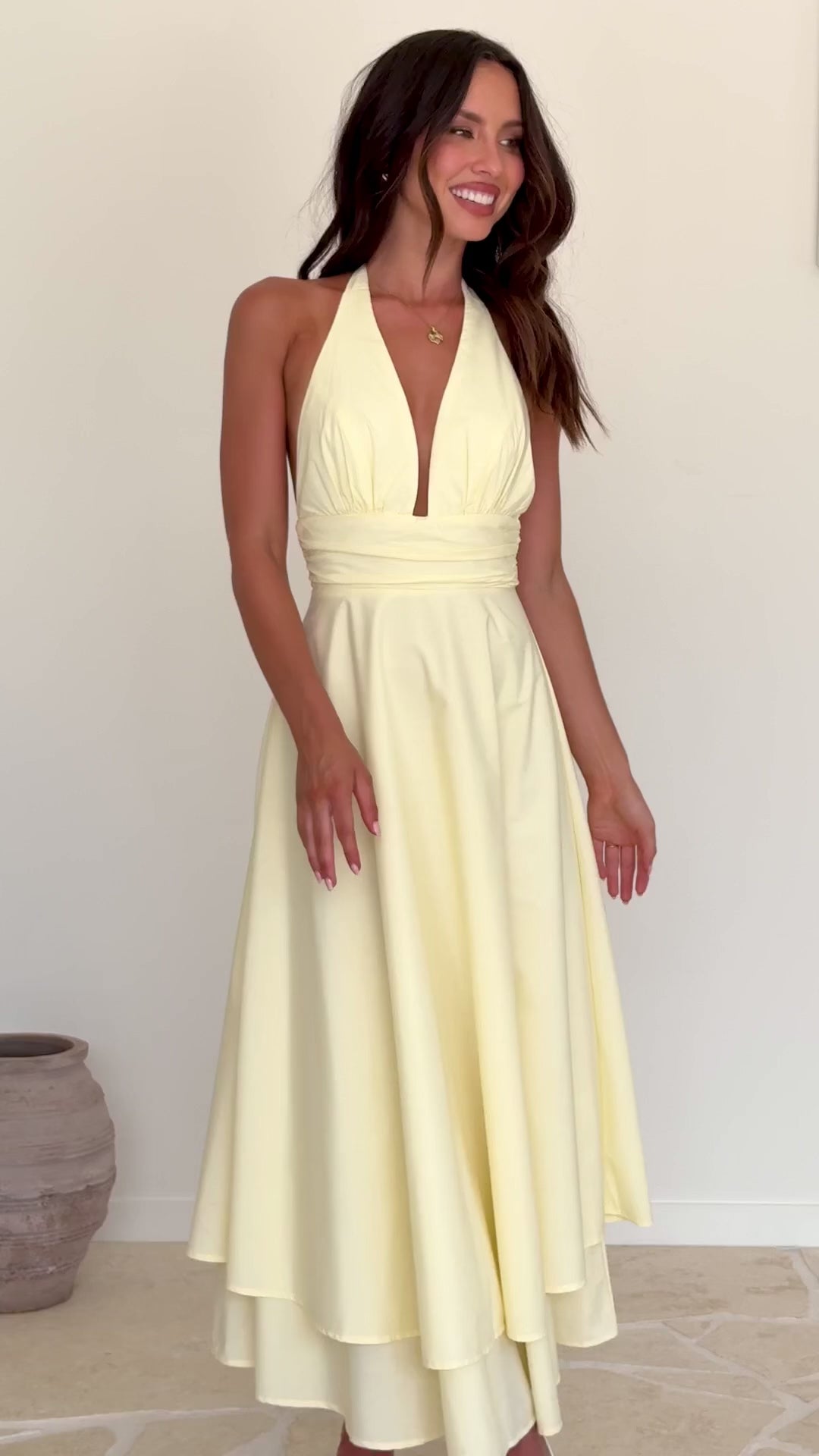 Kathy Halter Neck Maxi Dress - Lemon - Billy J
