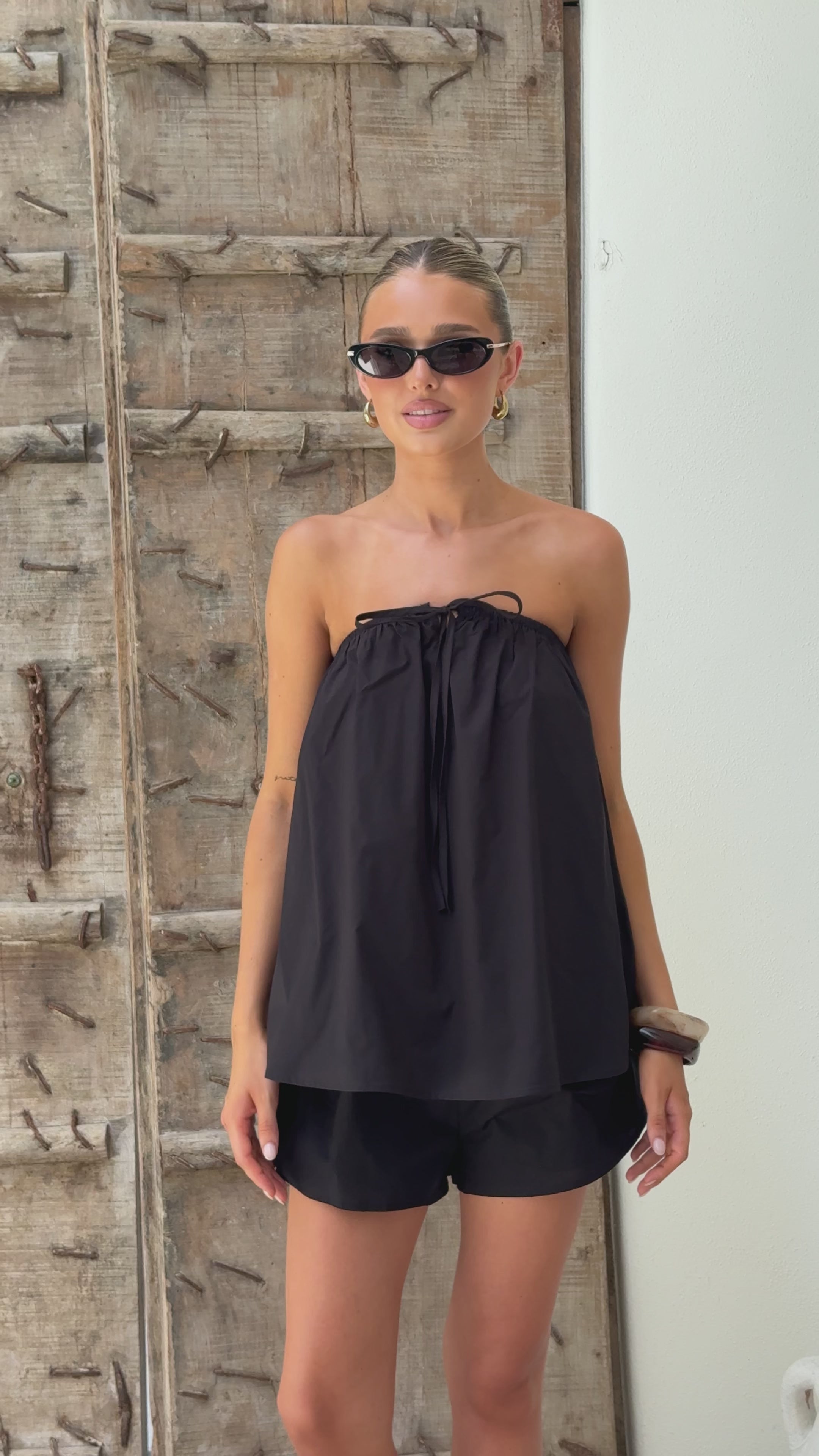 Load video: Mallie Strapless Top and Shorts Set - Black - Billy J