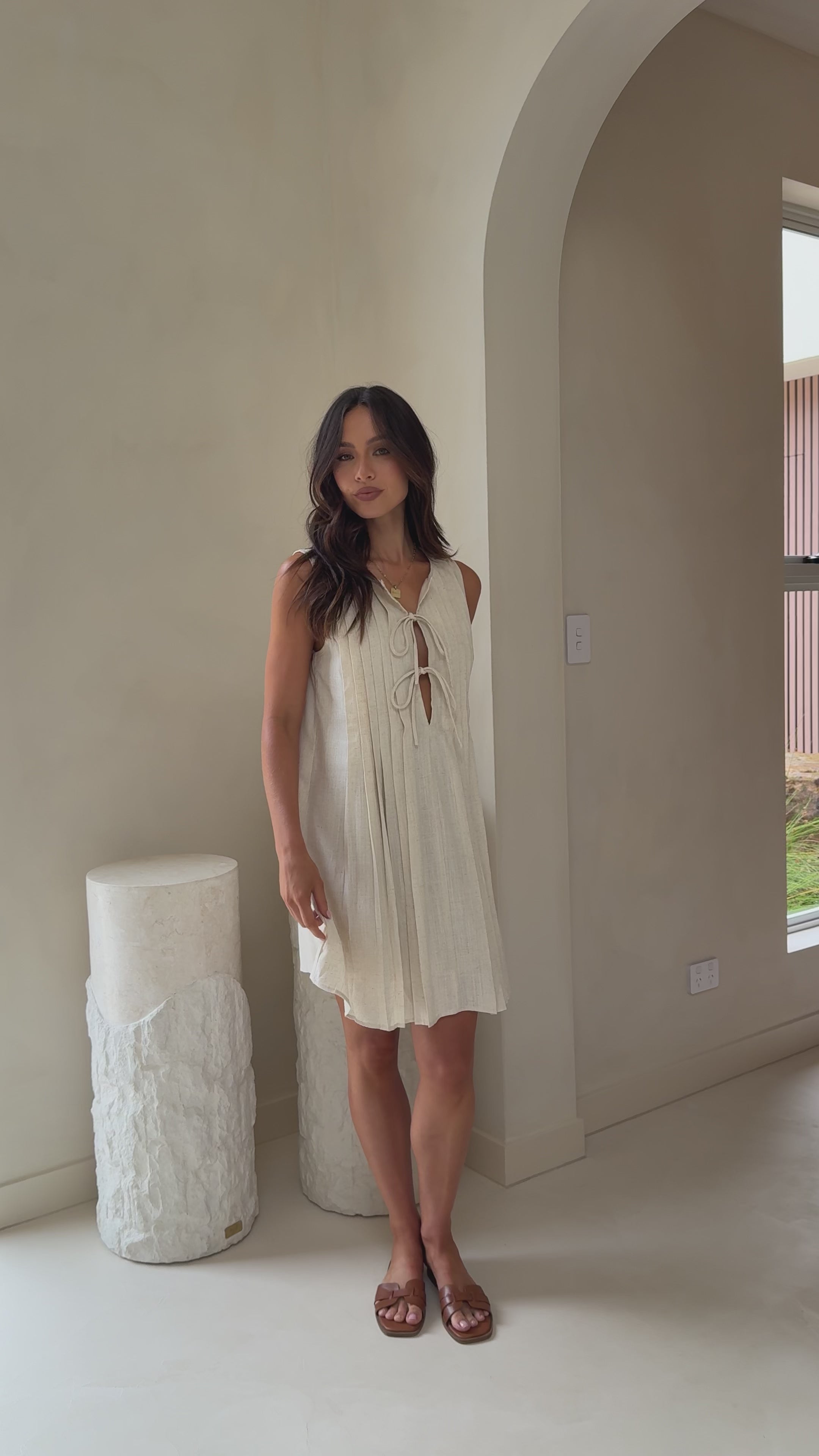 Load video: Olivio Mini Dress - Oat - Billy J