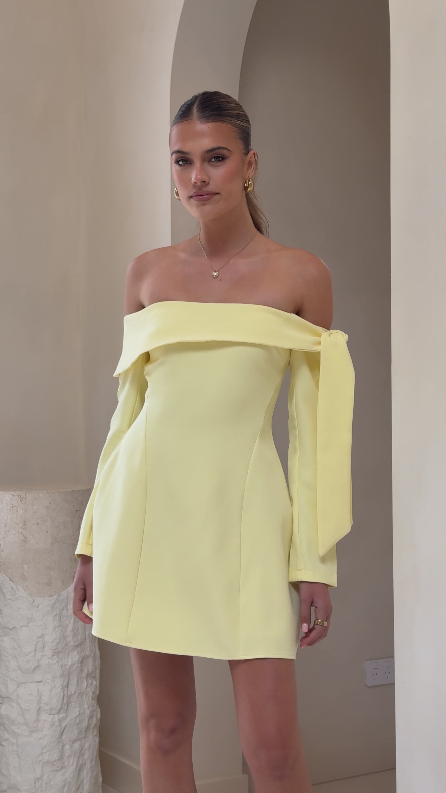 Halen Long Sleeve Mini Dress - Lemon - Billy J