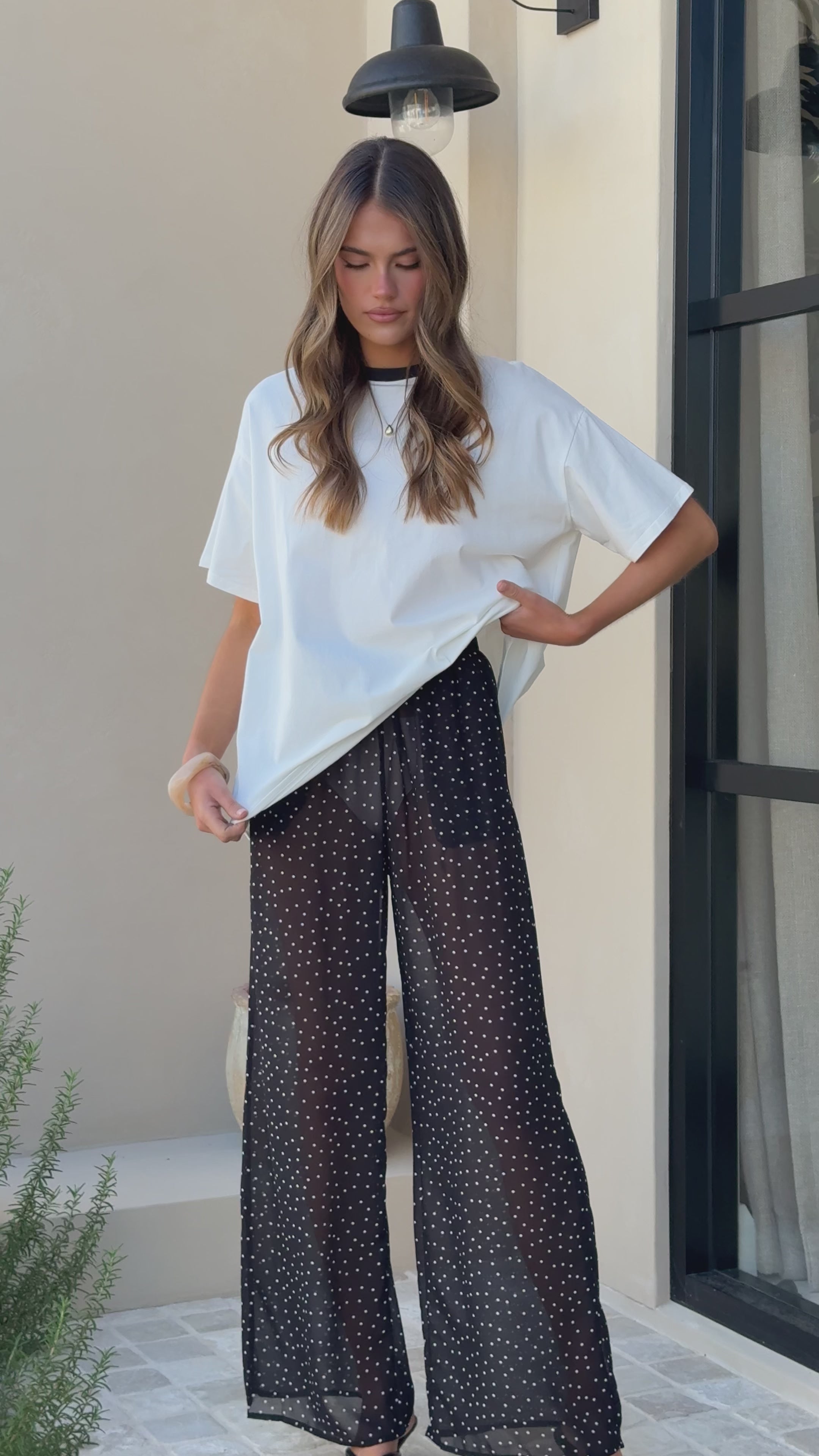Load video: Zavier Oversized T-Shirt and Polka Dot Pants Set - White/Black - Billy J