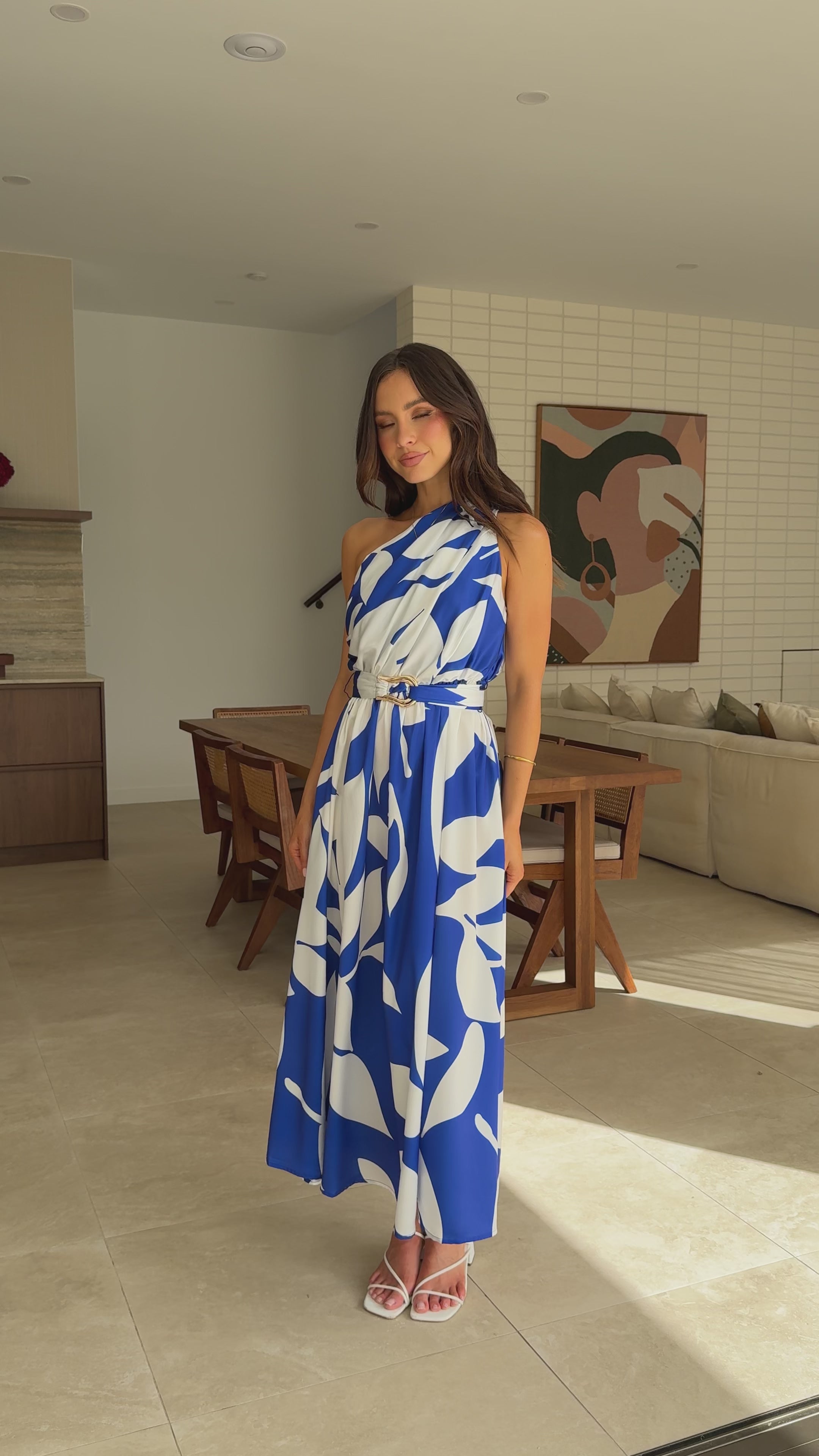 Load video: Hadas Maxi Dress - Cobalt/White Print - Billy J