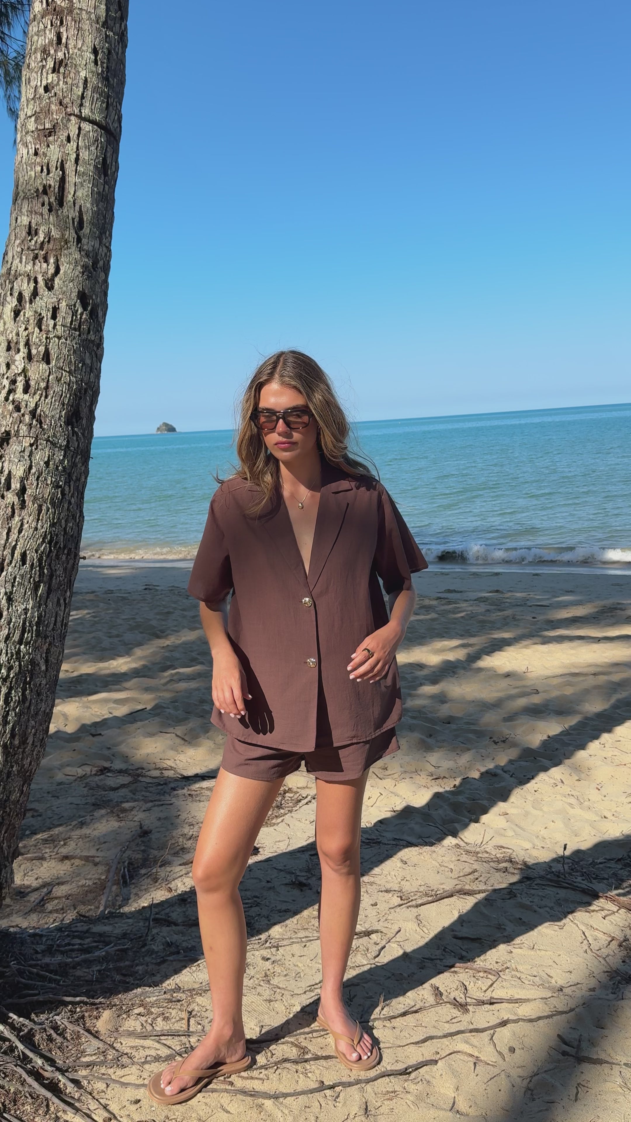 Load video: Nadine Shirt and Shorts Set - Brown - Billy J