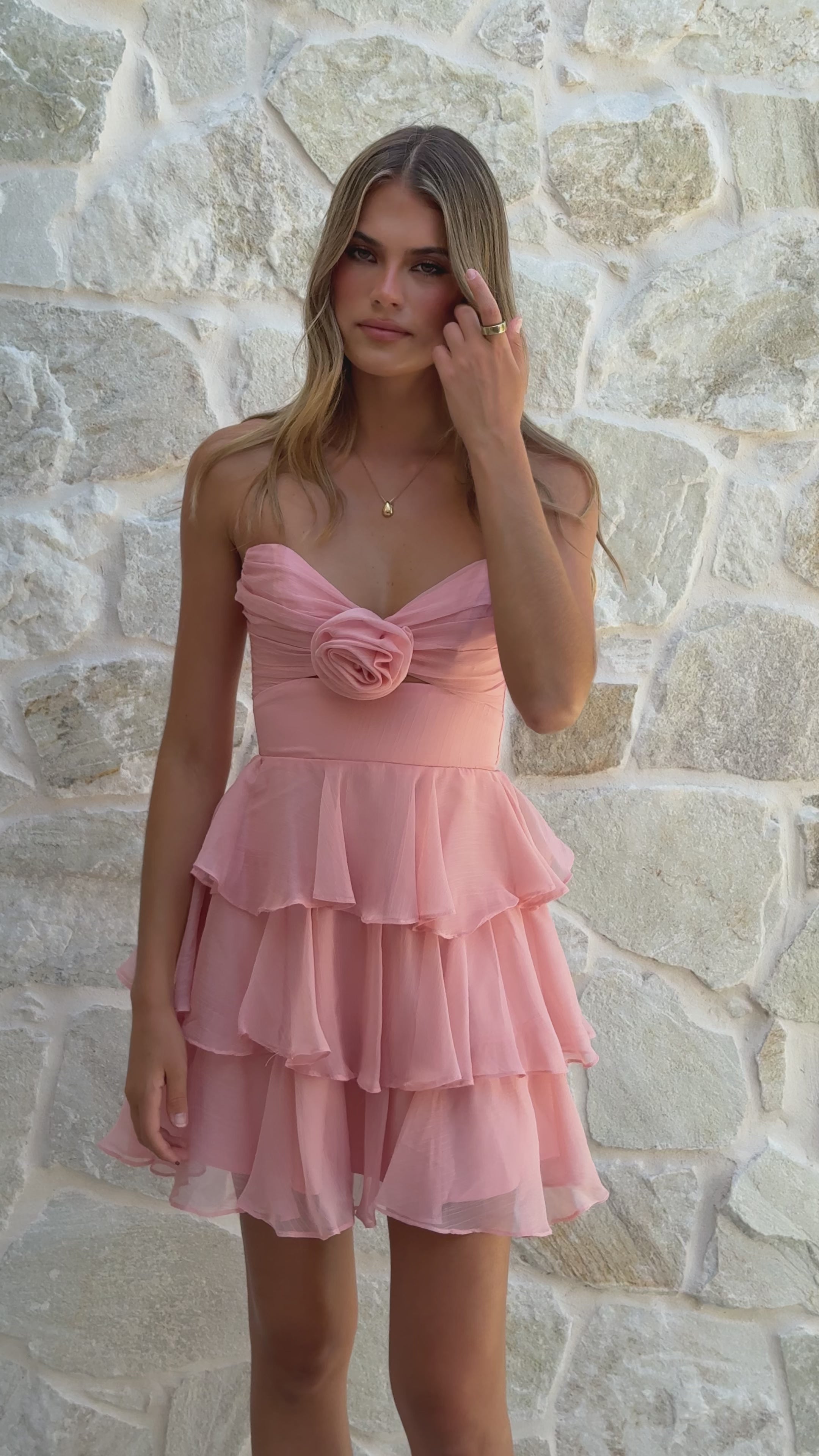 Load video: Tenaia Mini Dress - Pink - Billy J