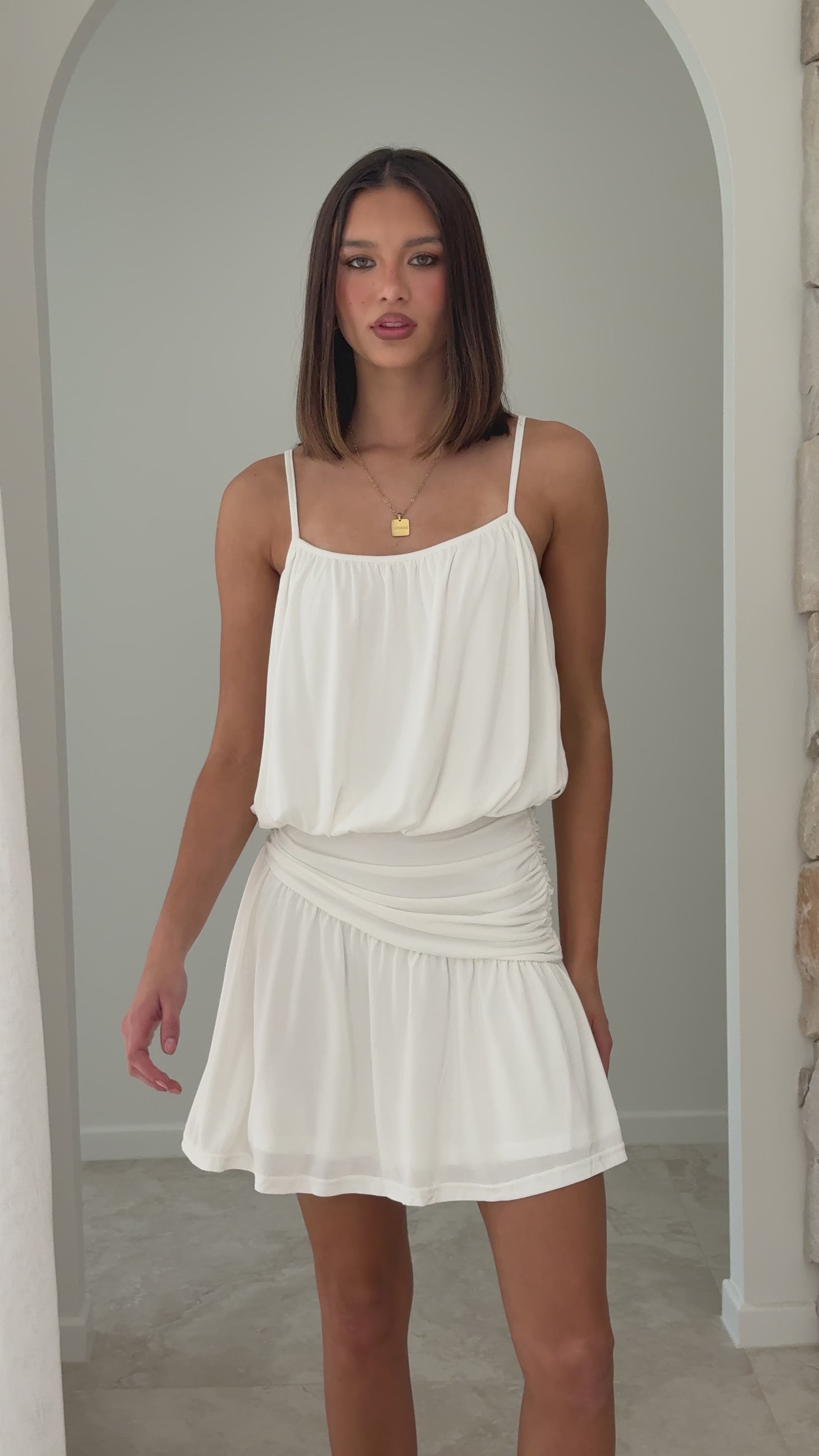 Load video: Bettina Mini Dress - White - Billy J