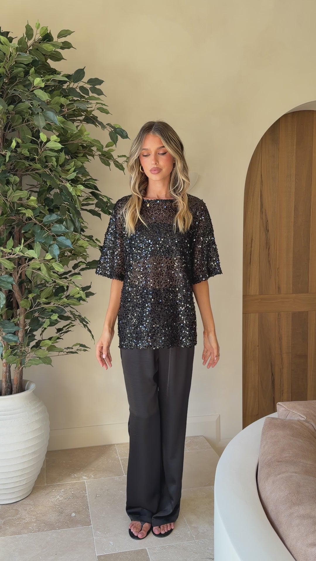 Varni Oversized Sequins Tee - Black - Billy J