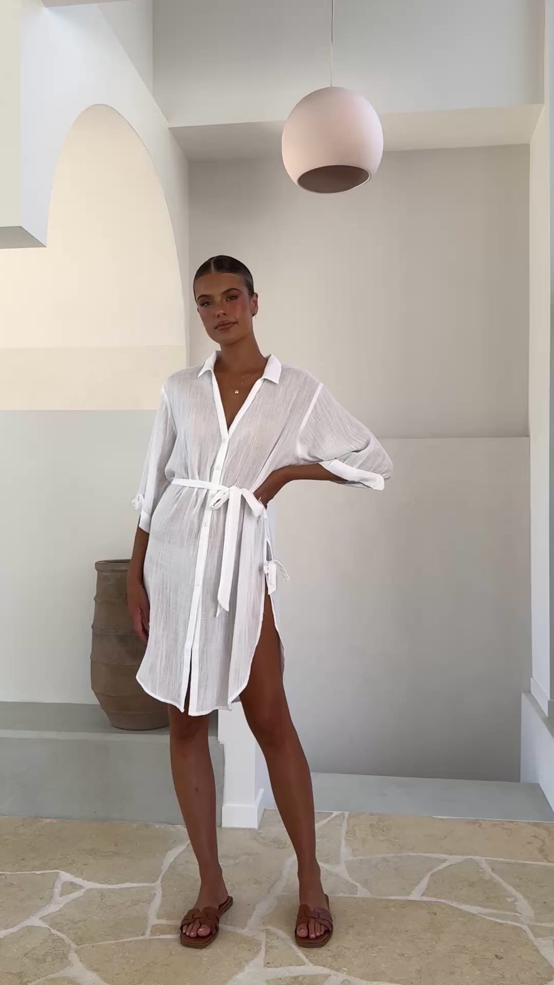 Load video: Vesper Button Down Beach Cover Up - White - Billy J
