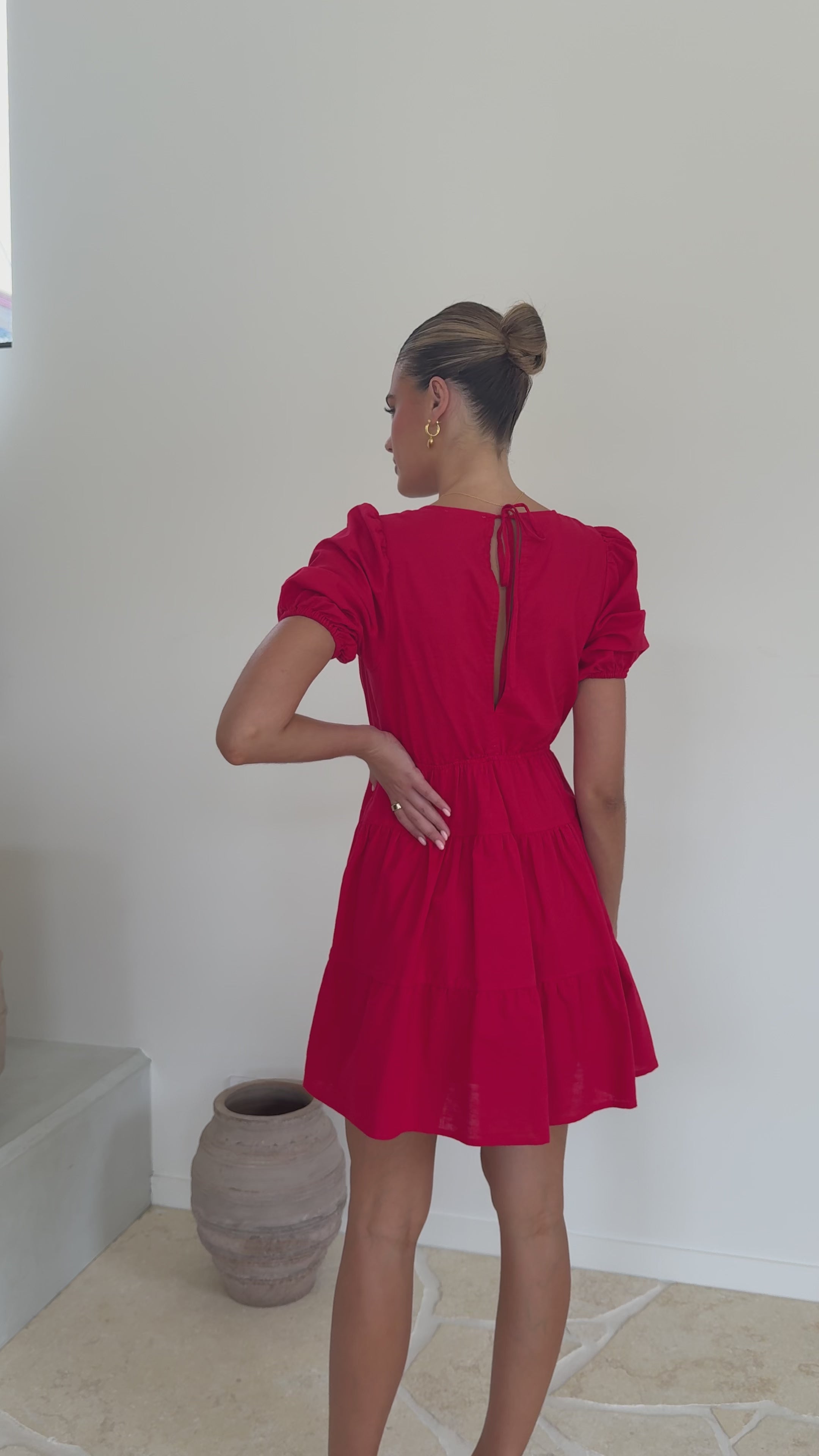 Load video: Billie Mini Dress - Red - Billy J