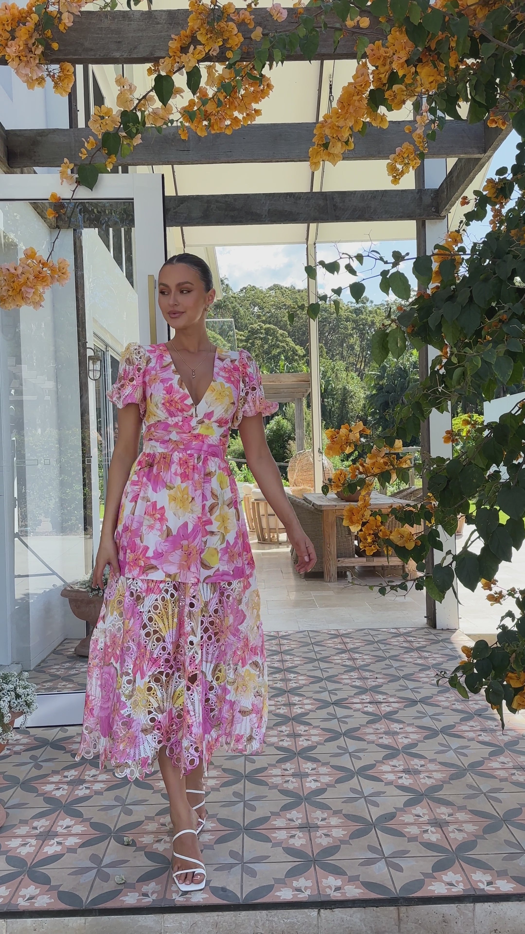 Load video: Solana Midi Dress - Pink Floral - Billy J