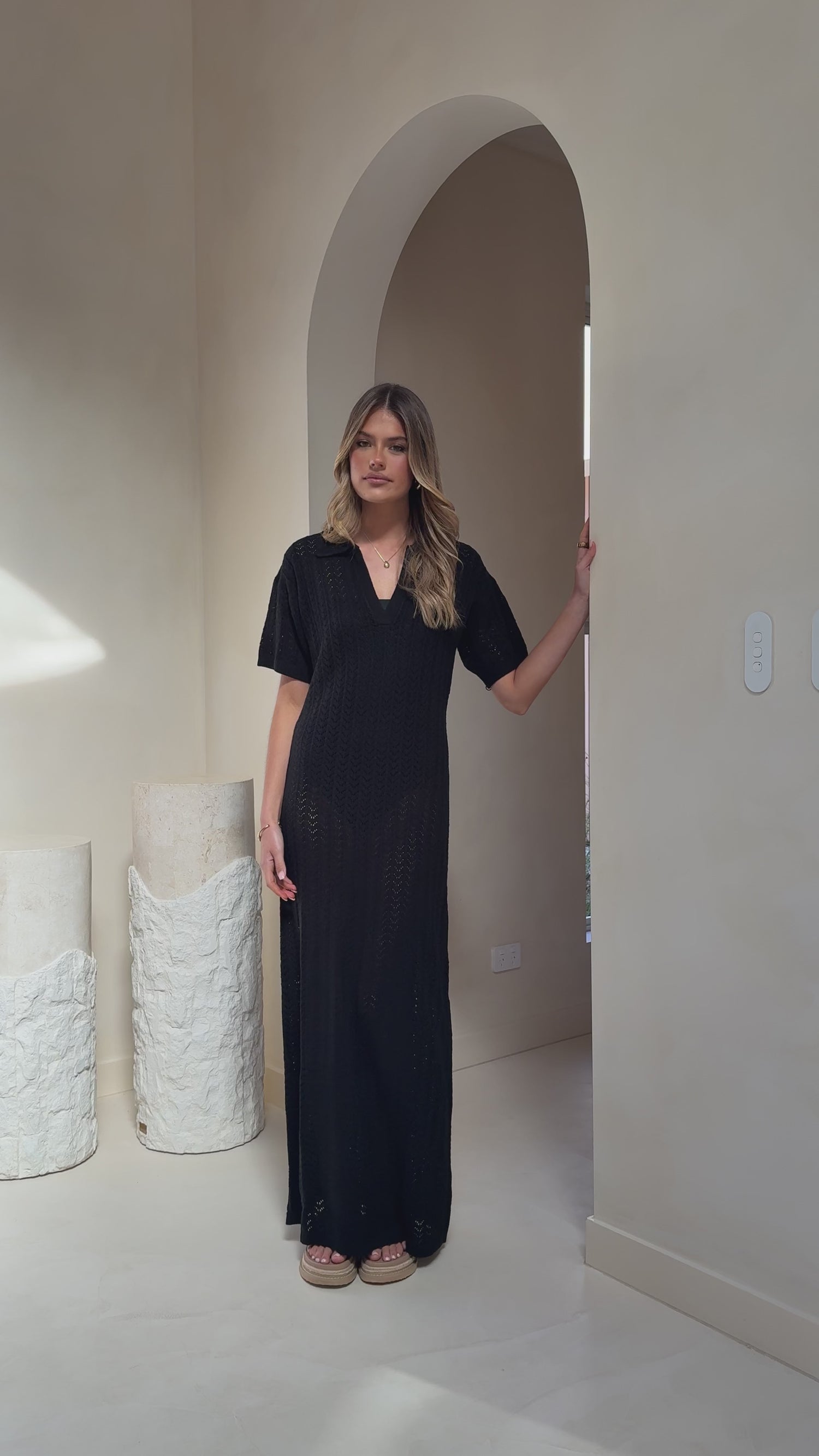 Tiffy Crochet Short Sleeve Maxi Dress - Black - Billy J