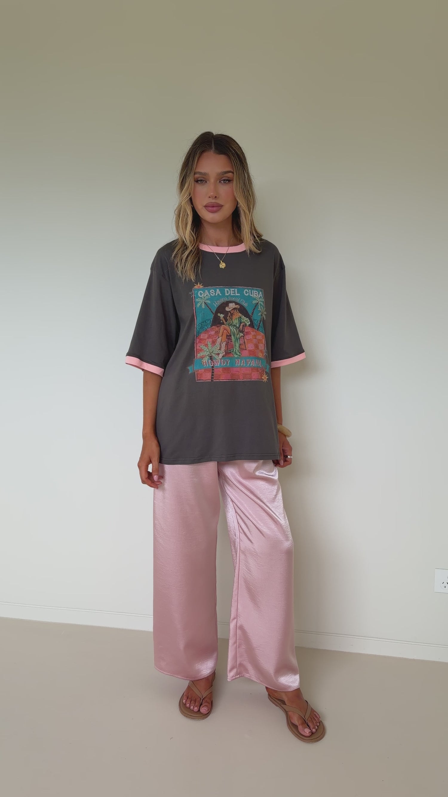 Howdy Havana Tee - Charcoal/Pink - Billy J