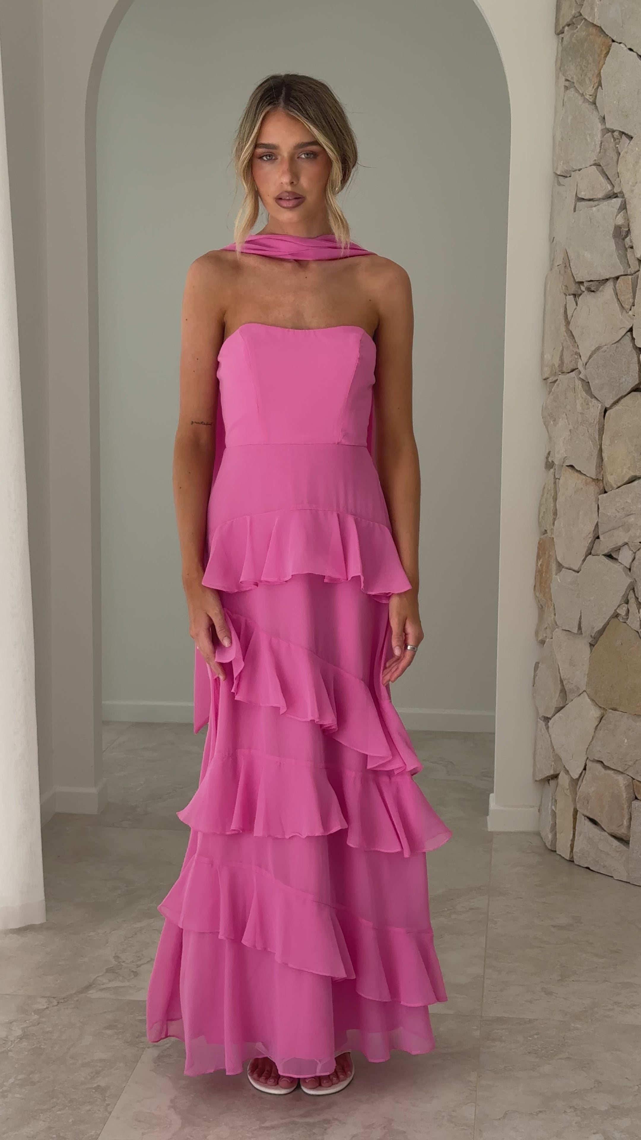 Load video: Flora Maxi Dress - Pink - Billy J