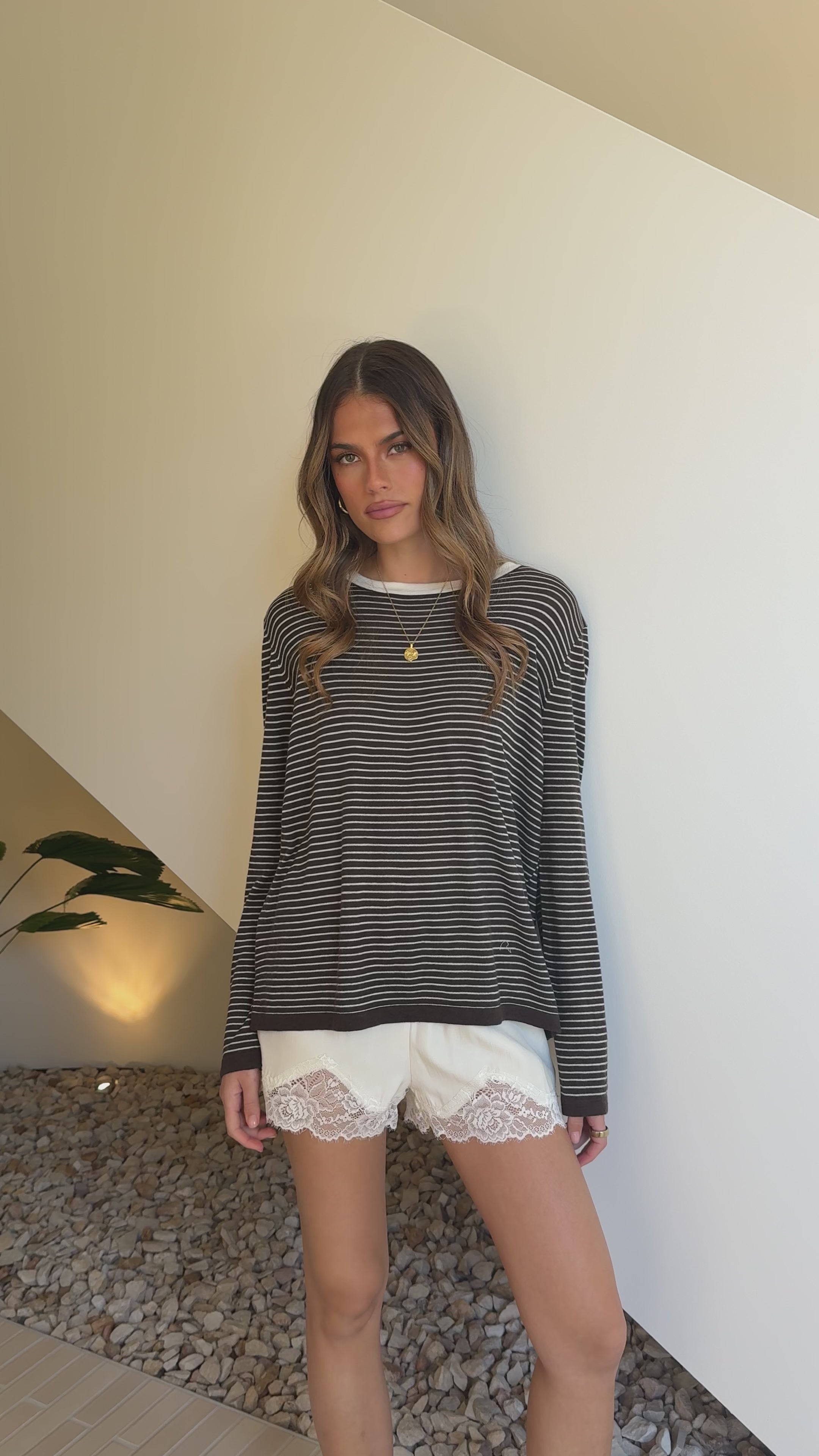 Load video: Ishana Long Sleeve Top - Brown Stripe - Billy J