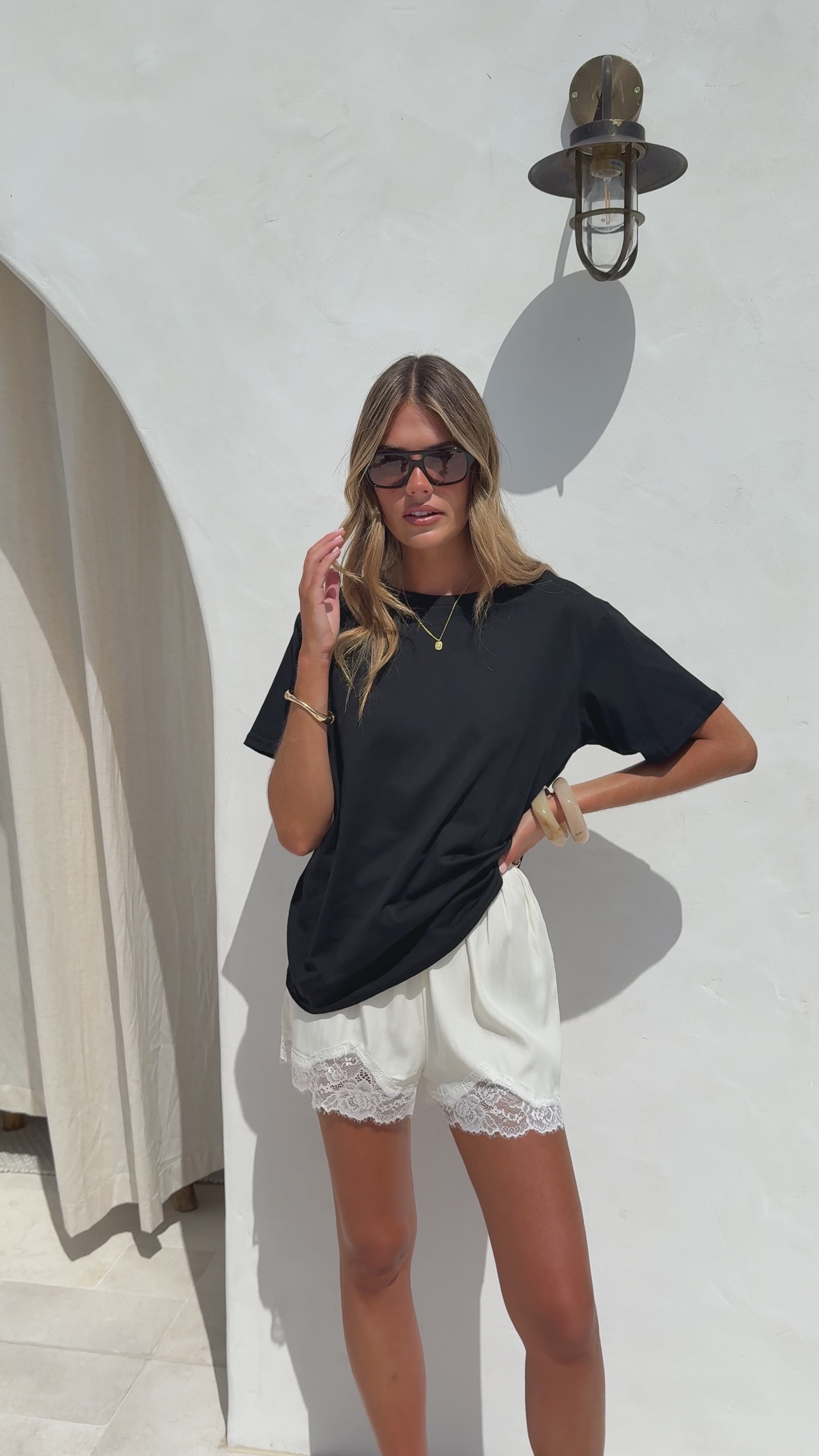 Load video: Makoa Lace Shorts - Cream - Billy J