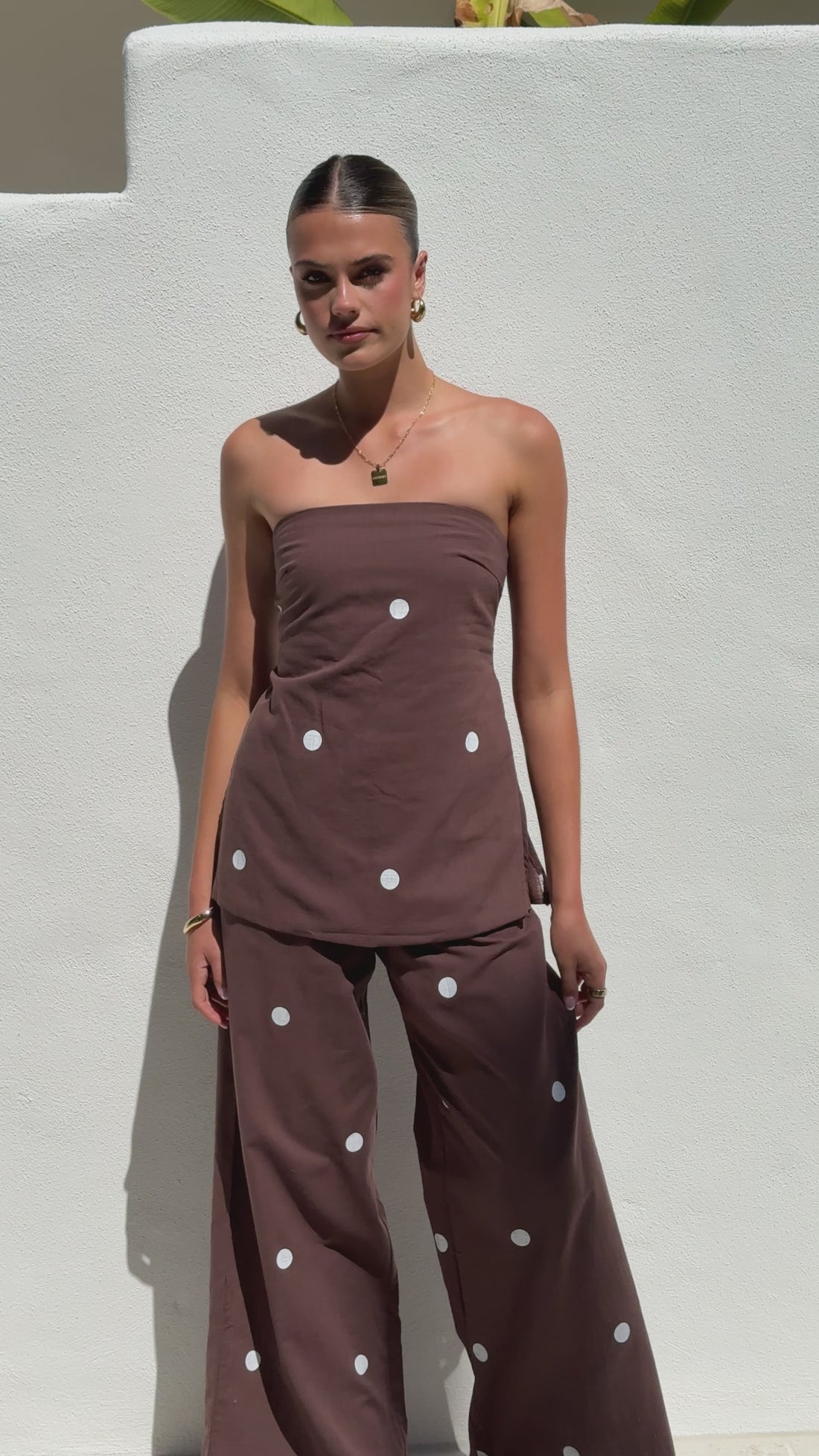 Kailani Strapless Top and Pants Set - Chocolate / White Polka Dot - Billy J
